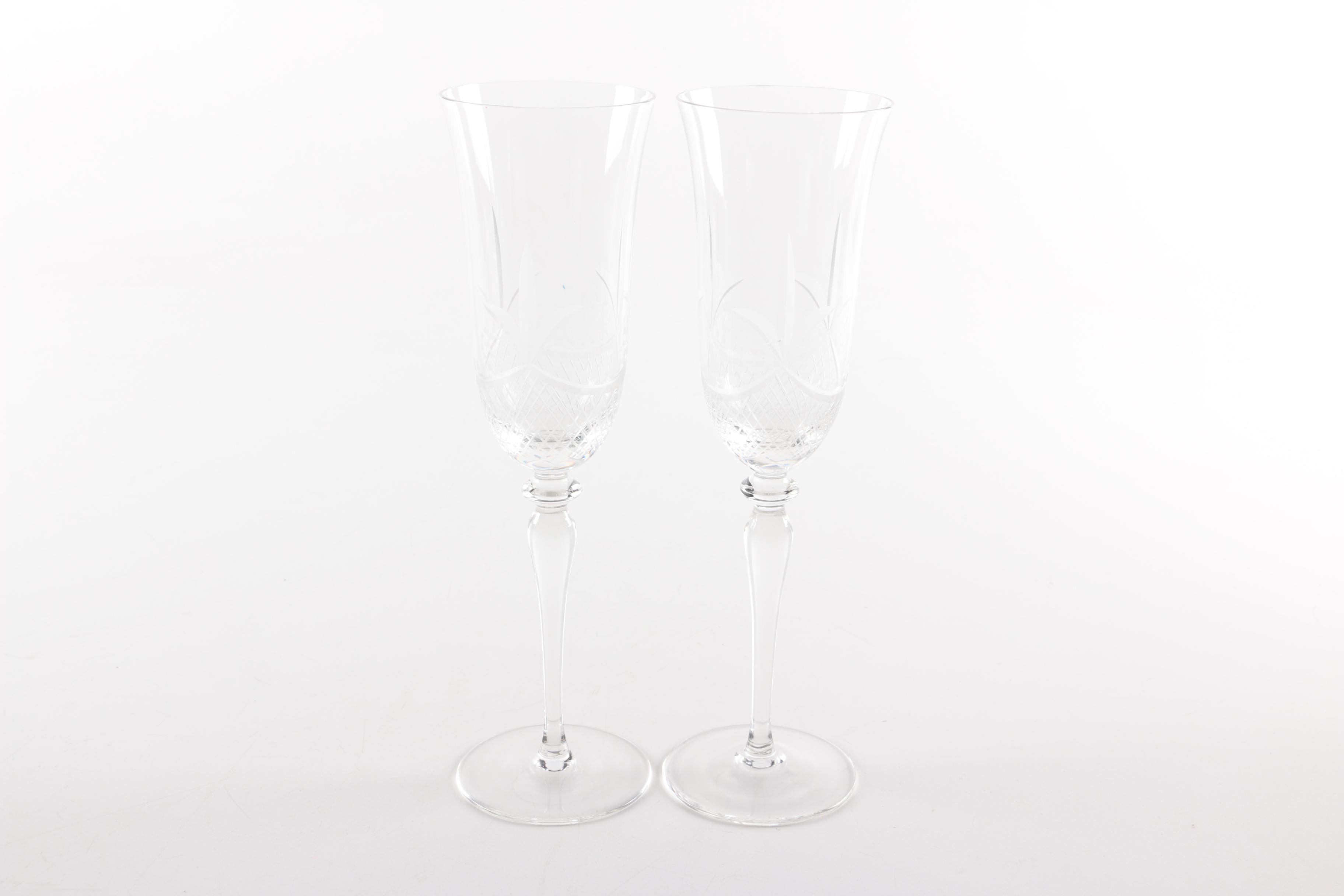 Etched Crystal Champagne Flutes