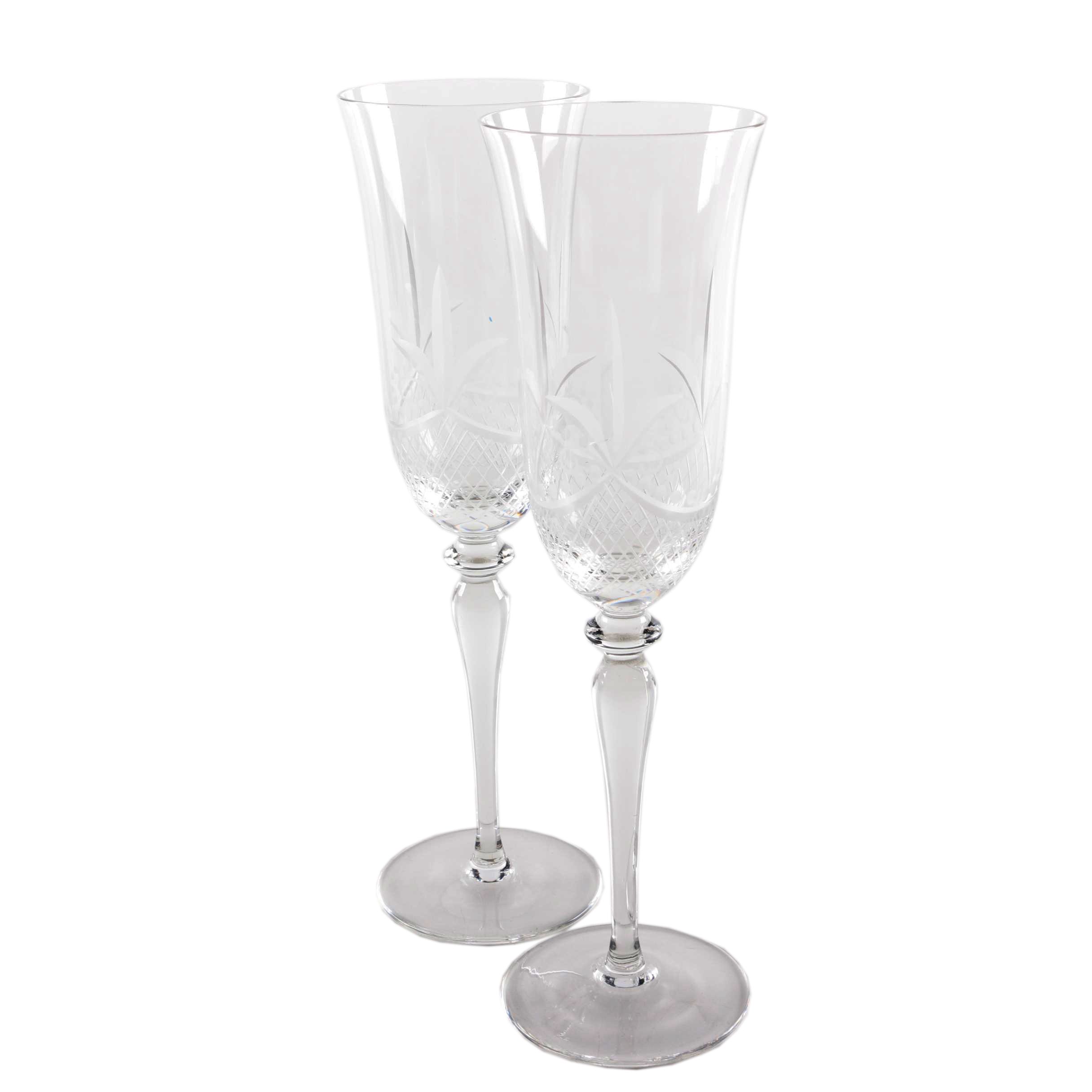 Etched Crystal Champagne Flutes