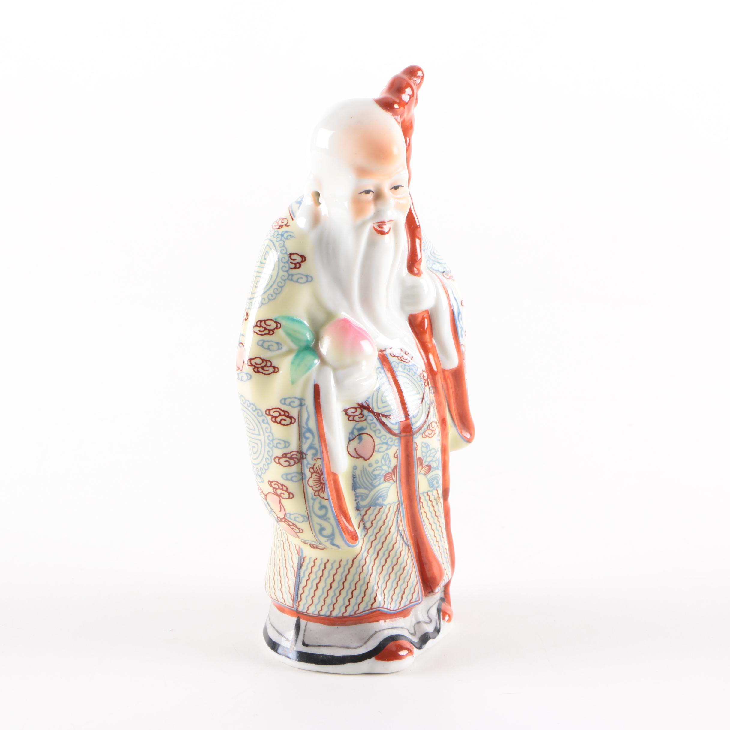 Chinese God of Longevity Porcelain Figurine