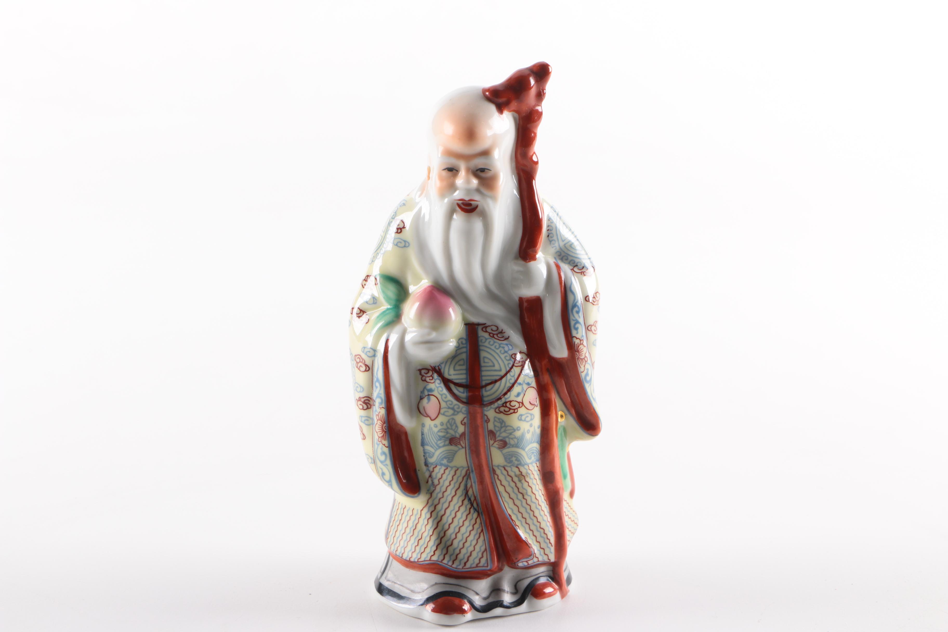 Chinese God of Longevity Porcelain Figurine