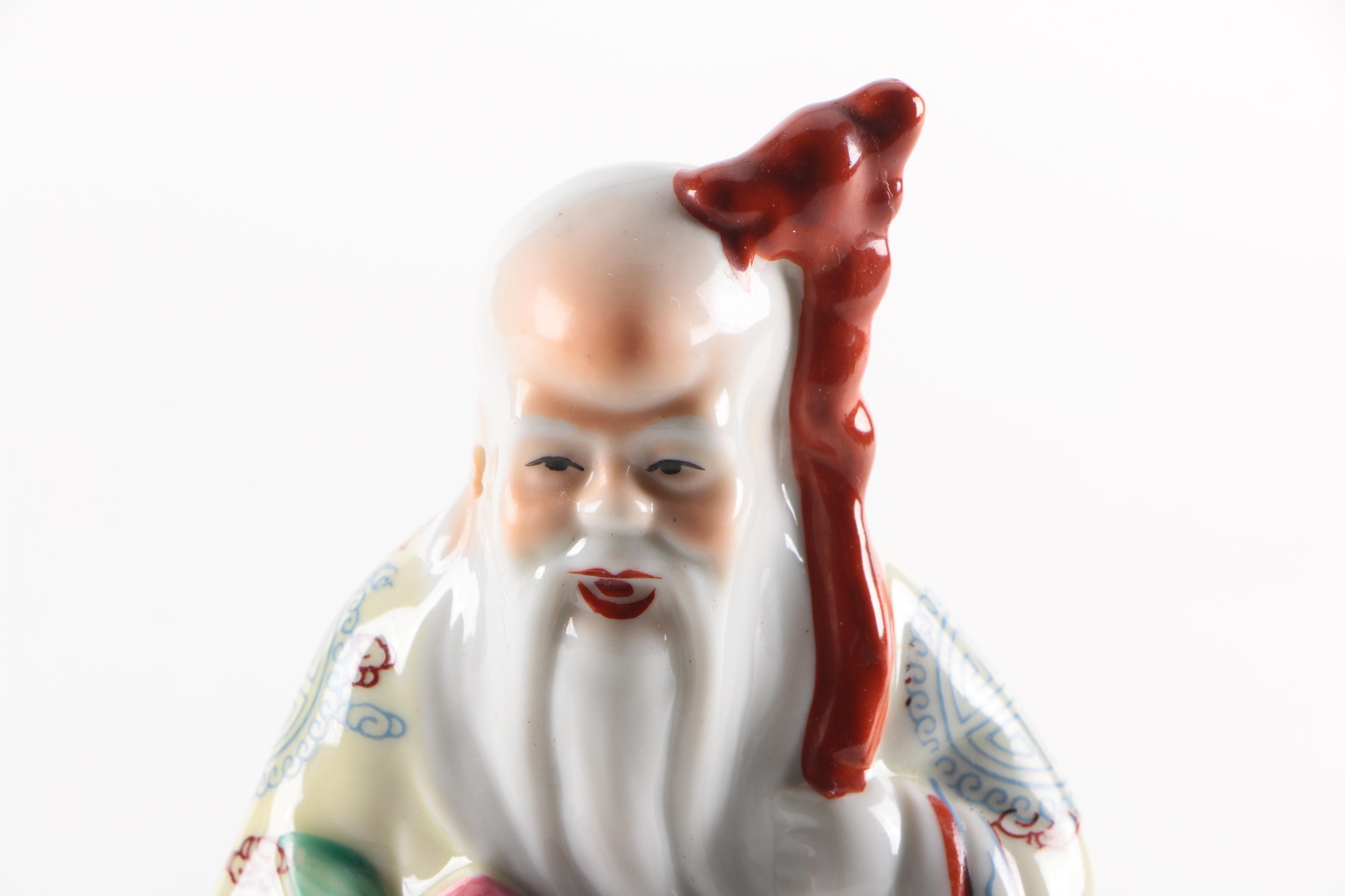 Chinese God of Longevity Porcelain Figurine