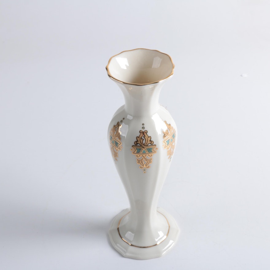 White Porcelain Lenox Vase with Gold Tone Accents