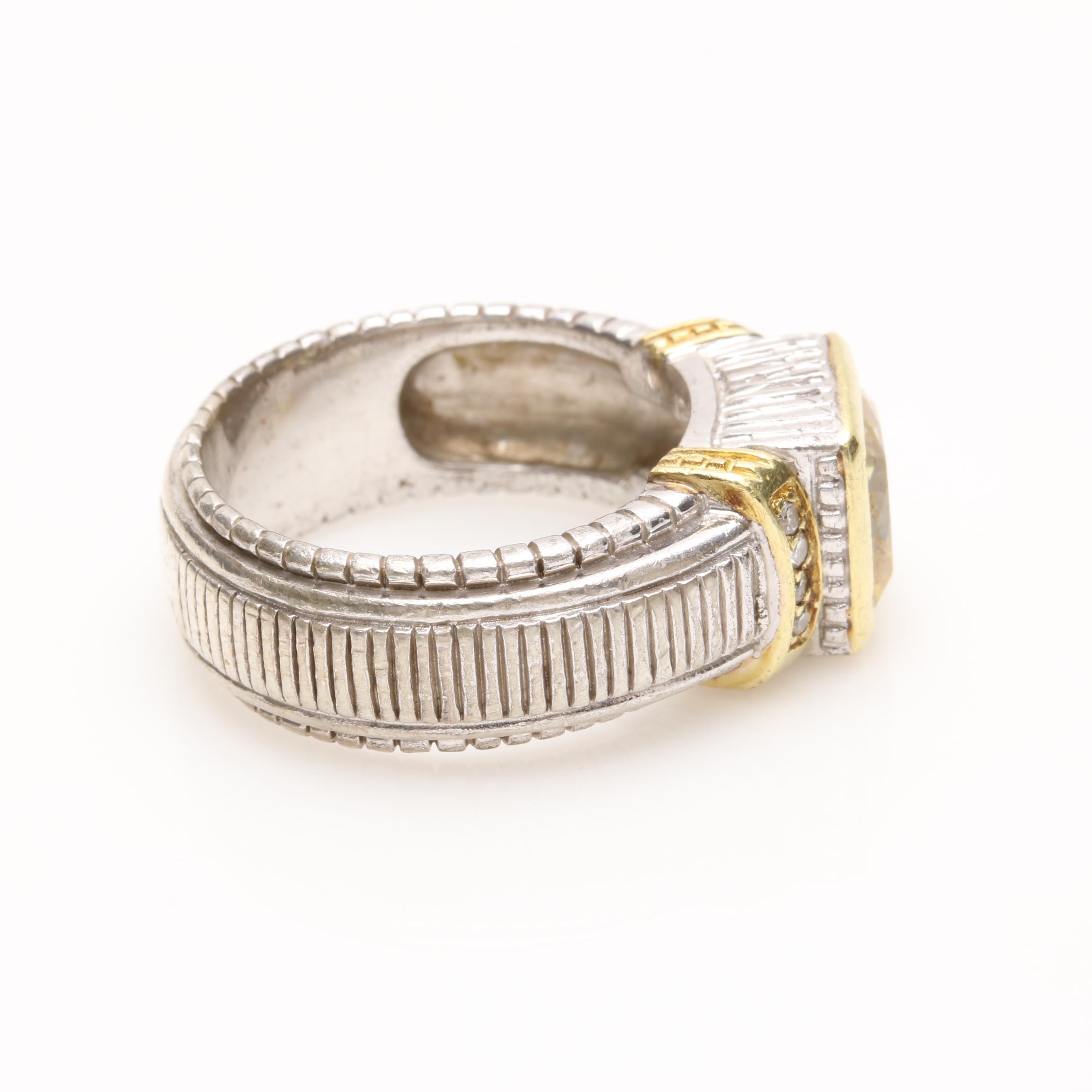 Judith Ripka "Horseshoe" Sterling Silver Cubic Zirconia and Diamond Ring