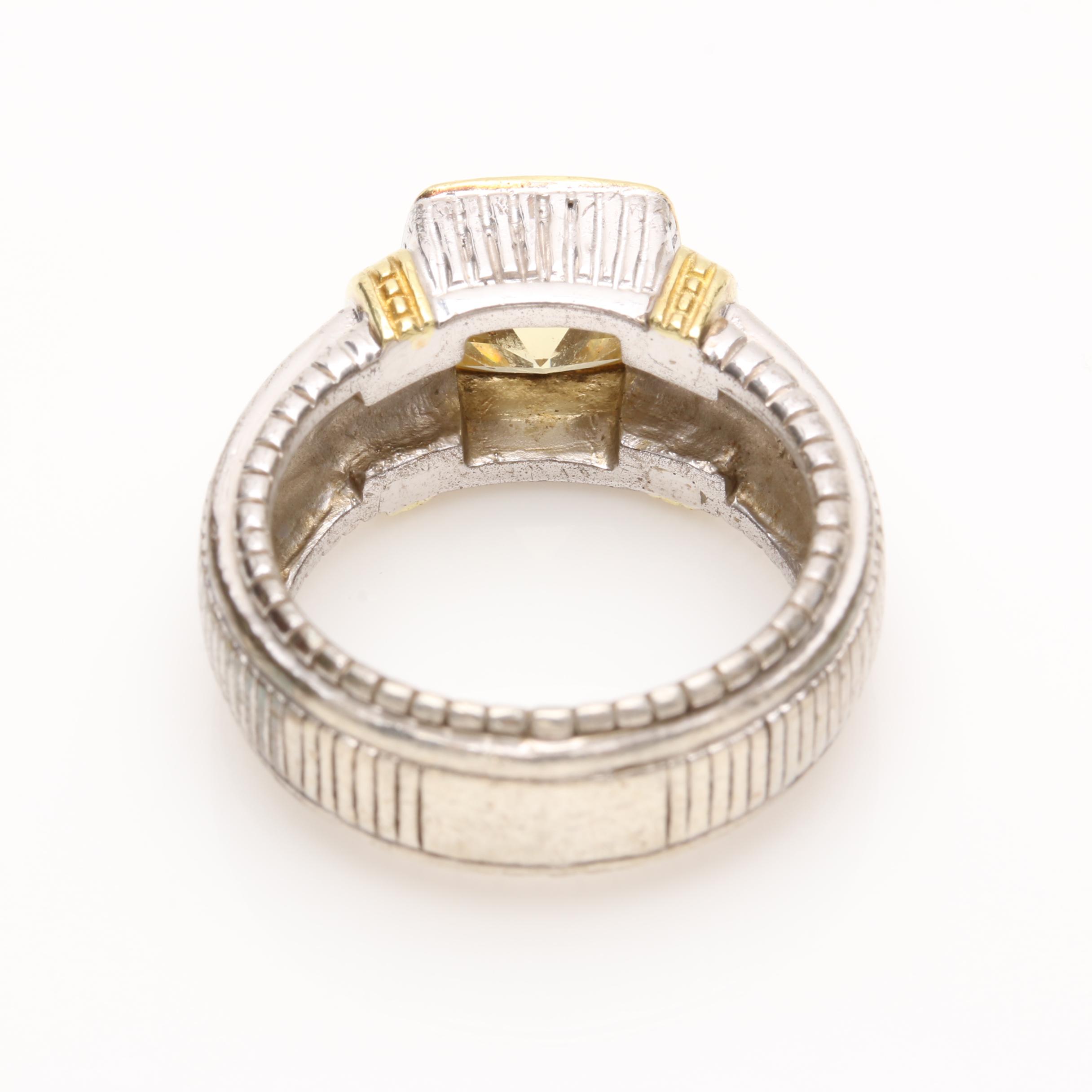 Judith Ripka "Horseshoe" Sterling Silver Cubic Zirconia and Diamond Ring