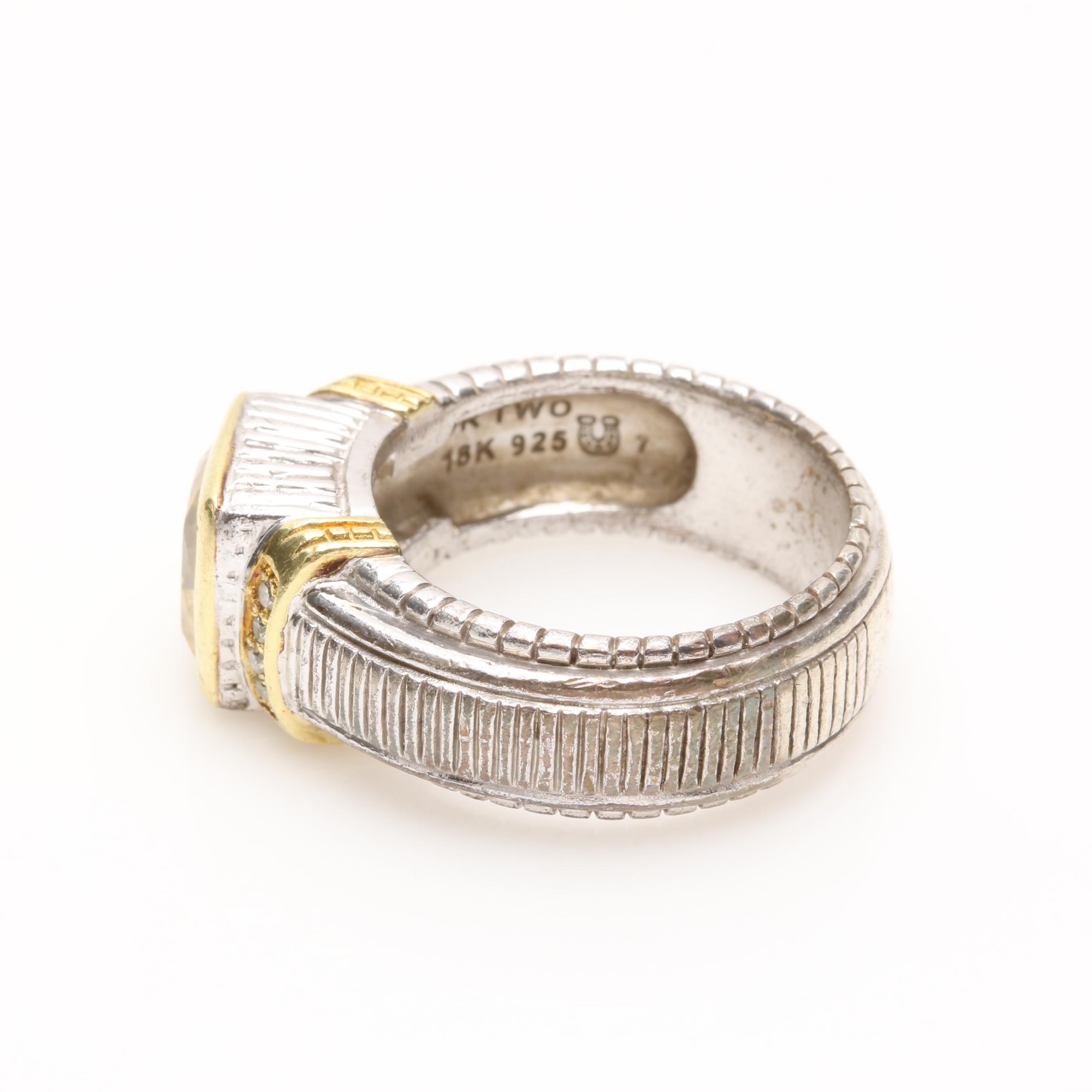 Judith Ripka "Horseshoe" Sterling Silver Cubic Zirconia and Diamond Ring