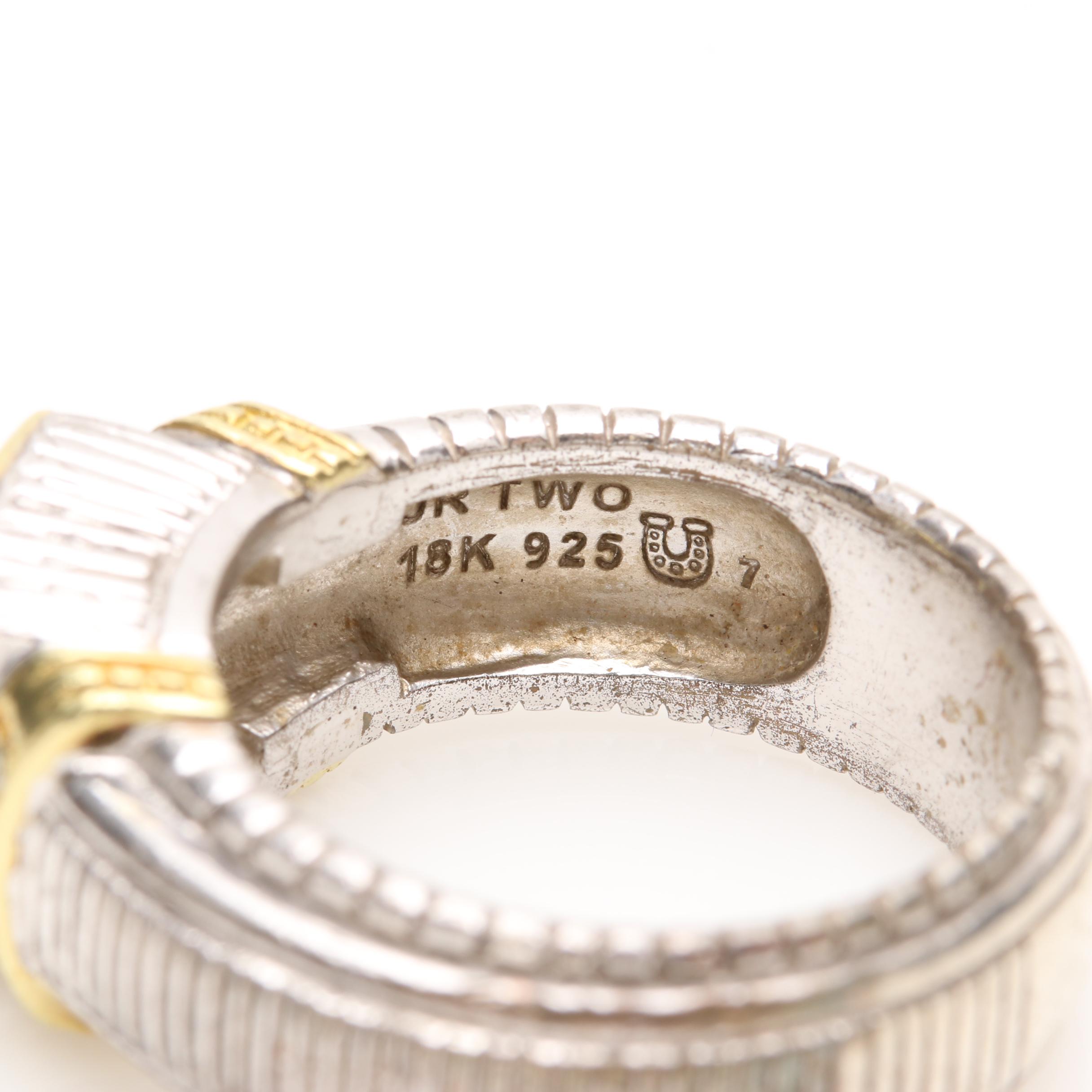 Judith Ripka "Horseshoe" Sterling Silver Cubic Zirconia and Diamond Ring