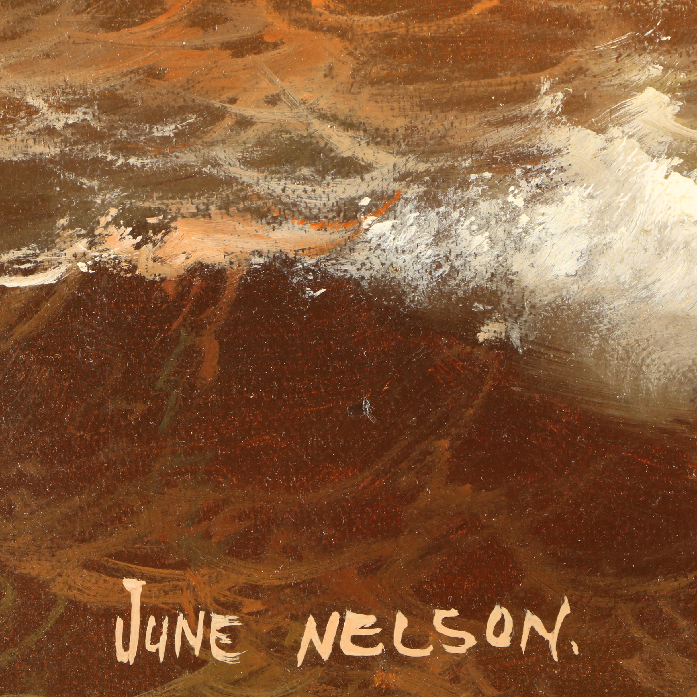 June Nelson Oil Painting of a Sailboat Fighting the Waves