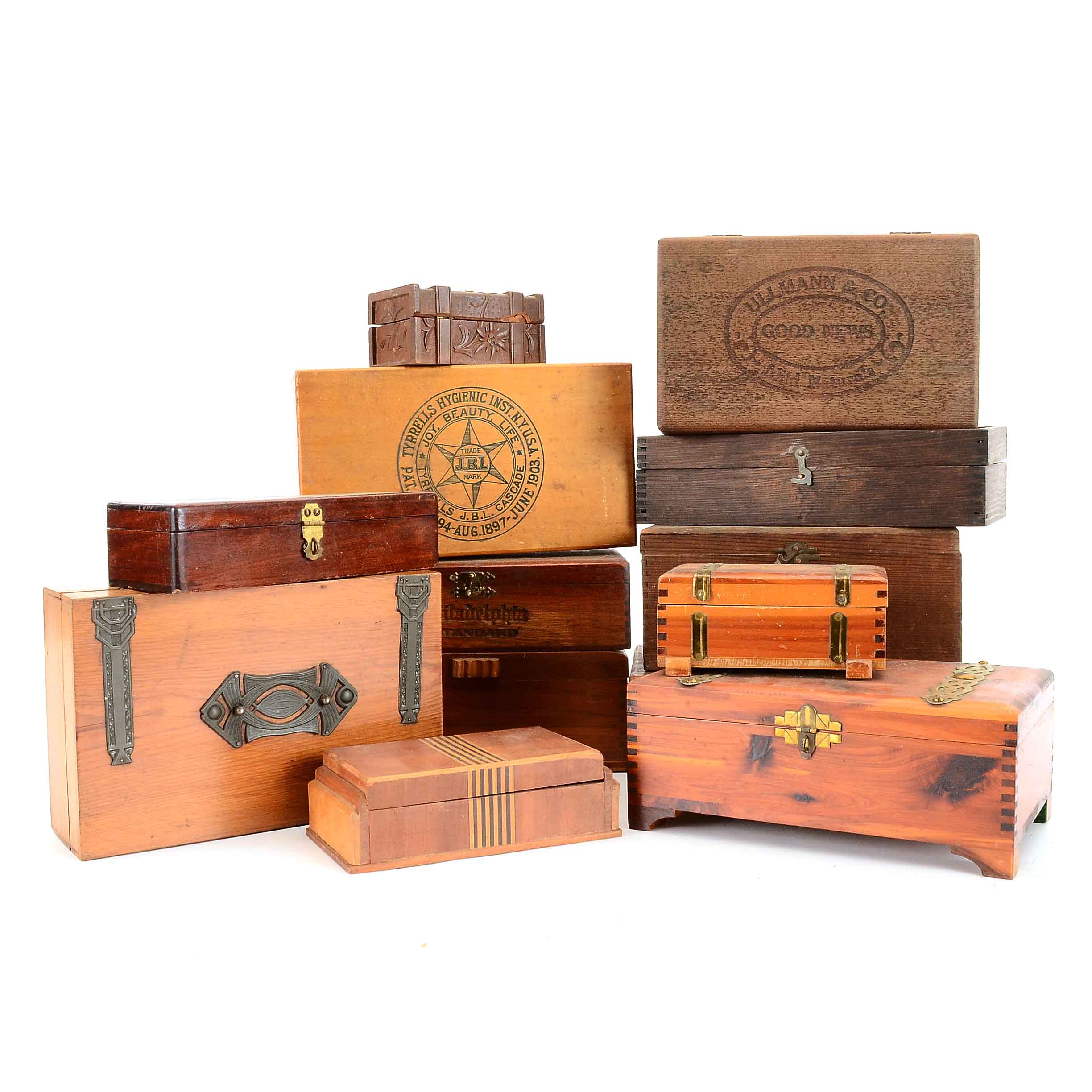 Assorted Decorative Vintage Wooden Boxes