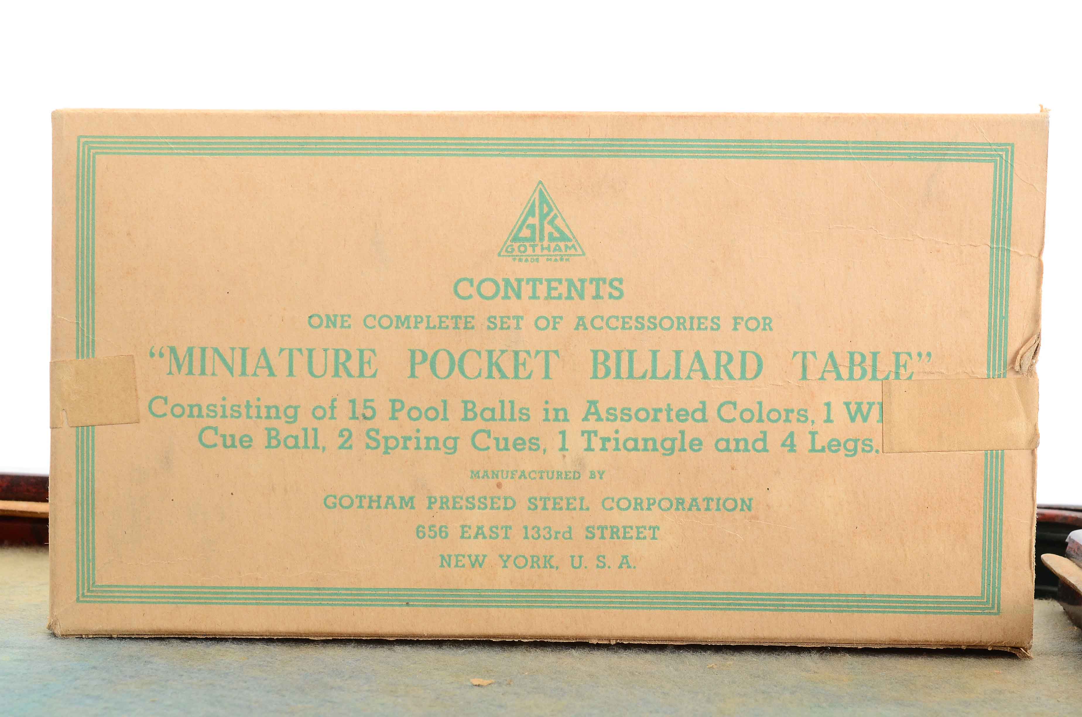 1950s "Gotham" Miniature Billards Table Game With Box