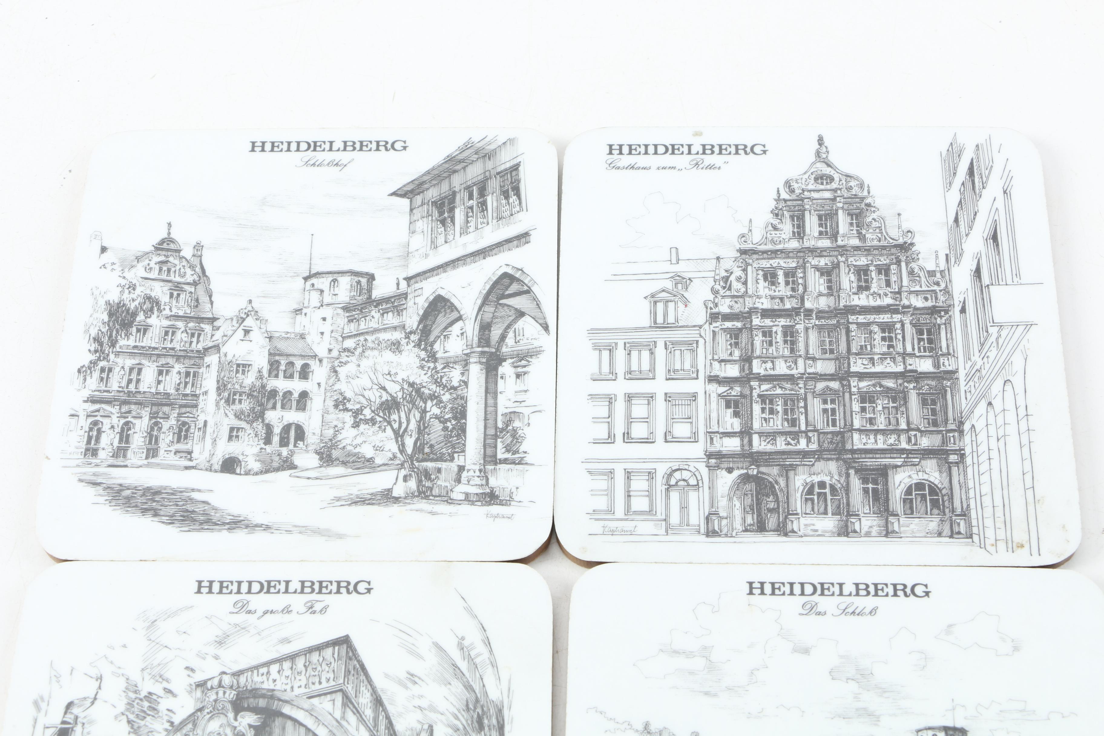 Vintage Schuberth Drink Coasters With Scenes Of Heidelberg Germany