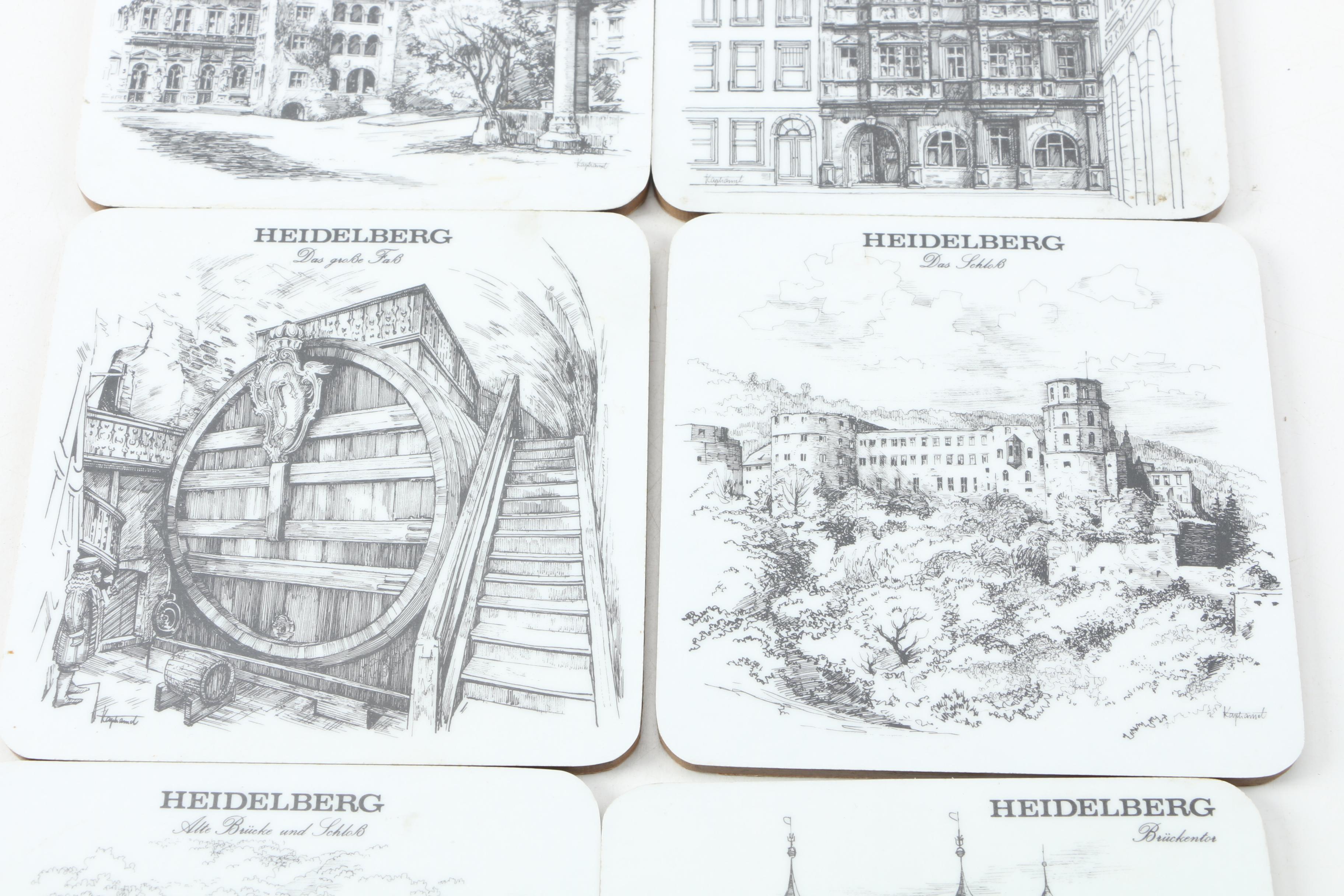 Vintage Schuberth Drink Coasters With Scenes Of Heidelberg Germany