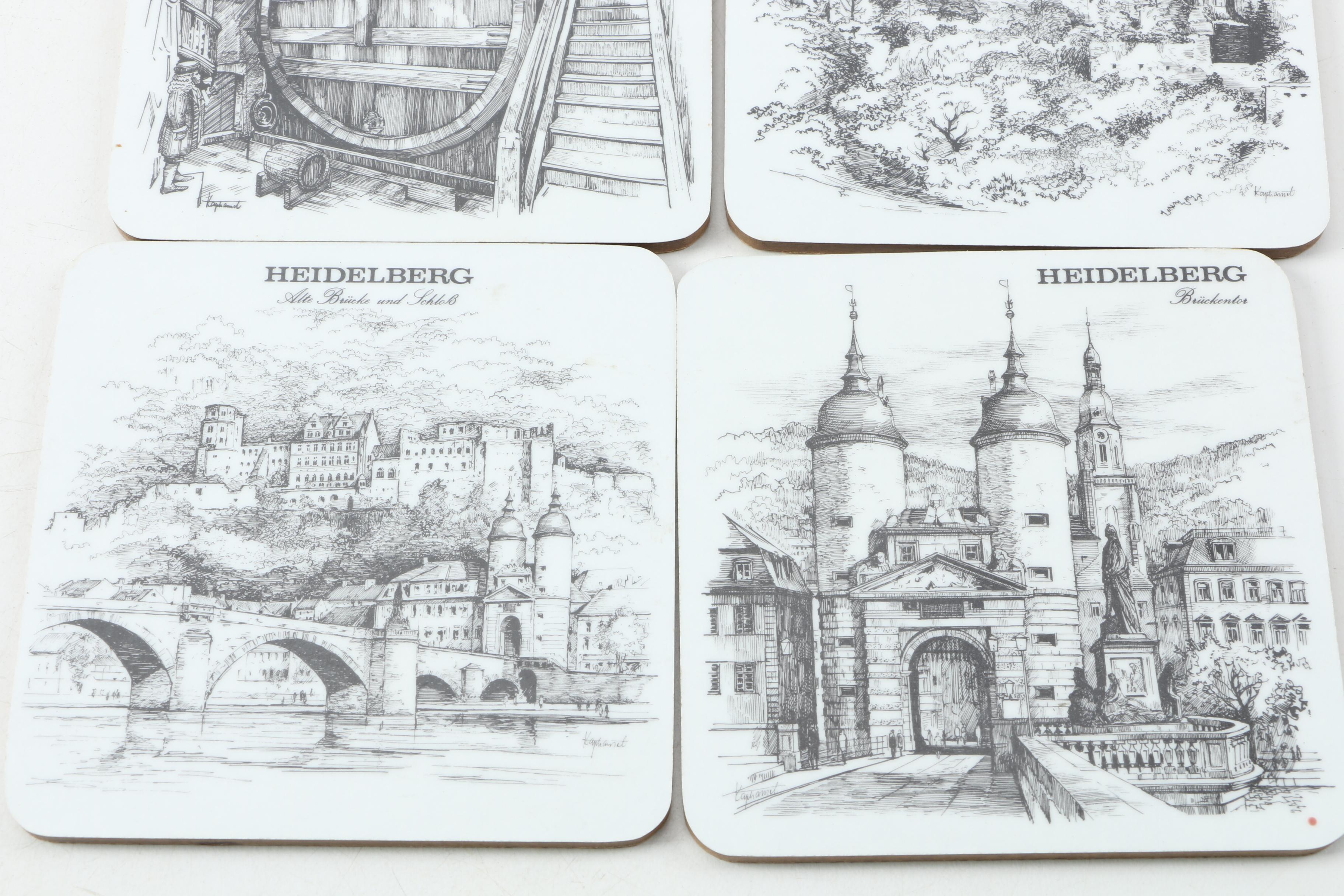 Vintage Schuberth Drink Coasters With Scenes Of Heidelberg Germany
