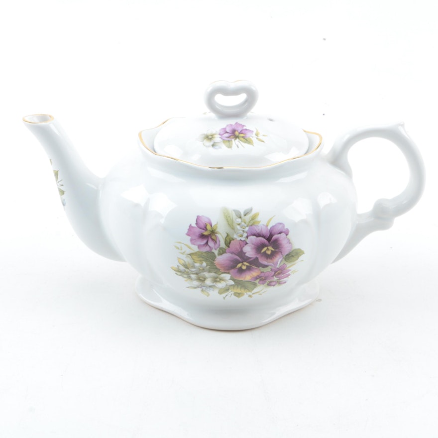 Kernewek Purple Impatiens Porcelain Teapot