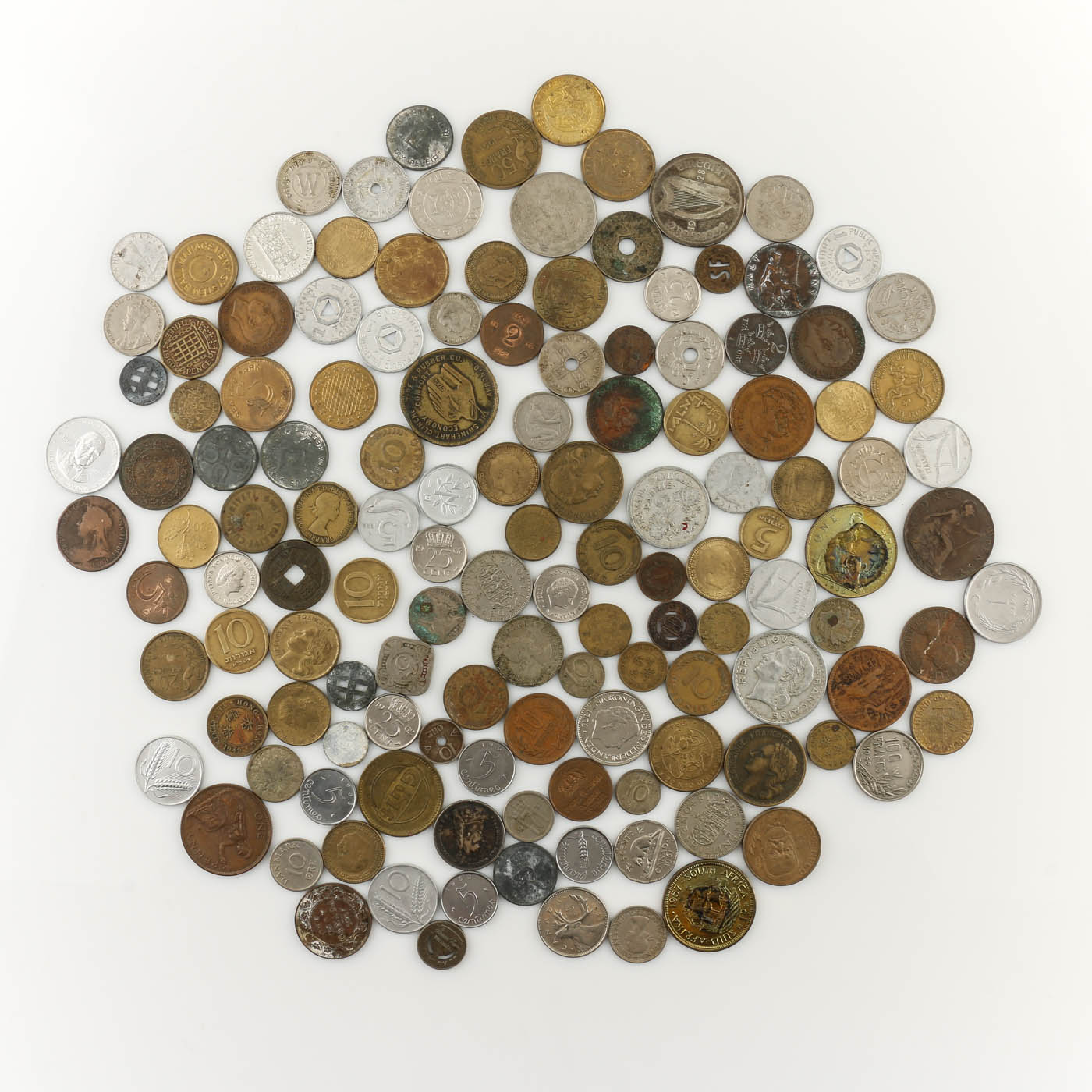 Group of 134 Vintage Foreign Coins and Tokens