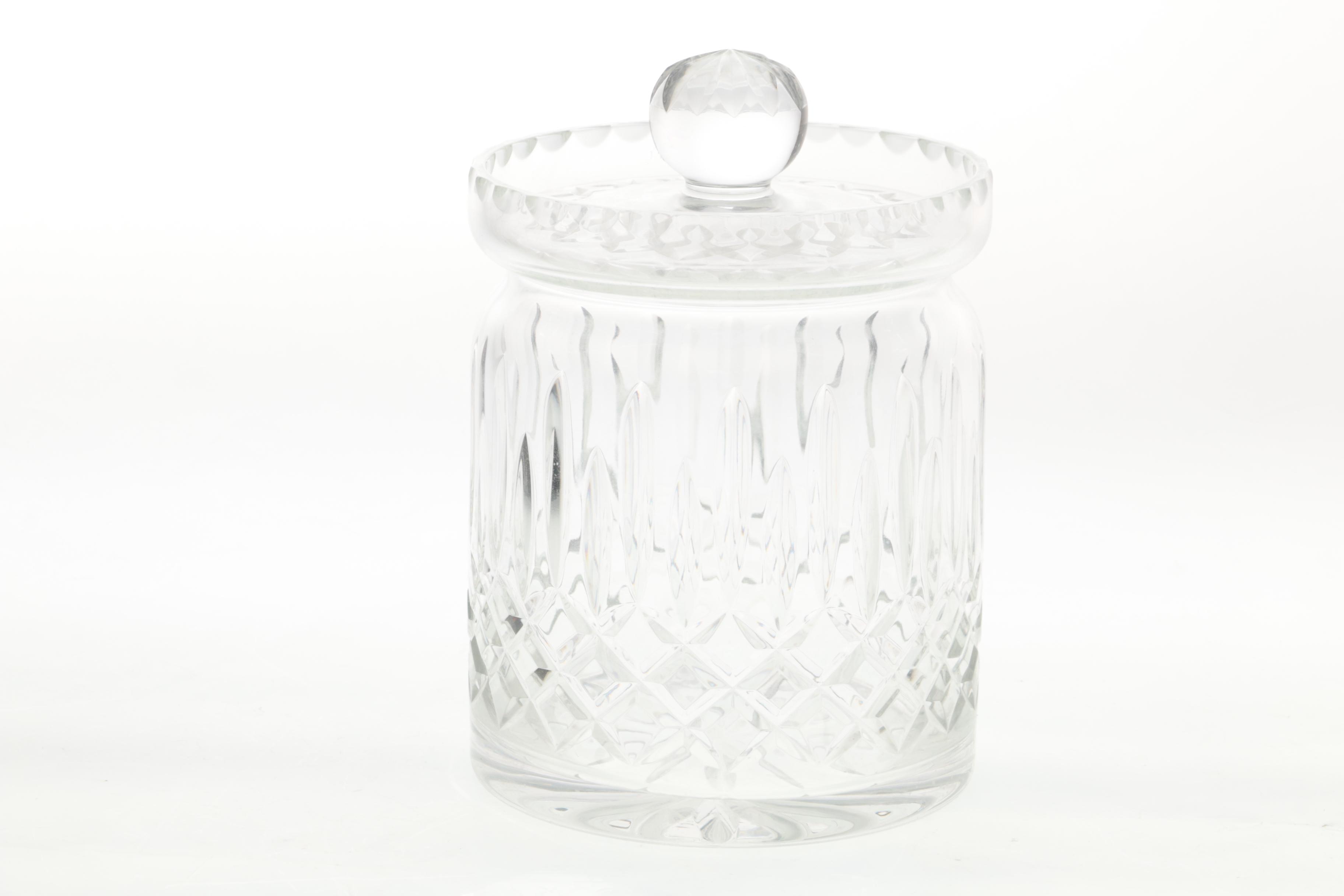 Lenox "Mystic" Crystal Biscuit Barrel and Stemmed Glasses