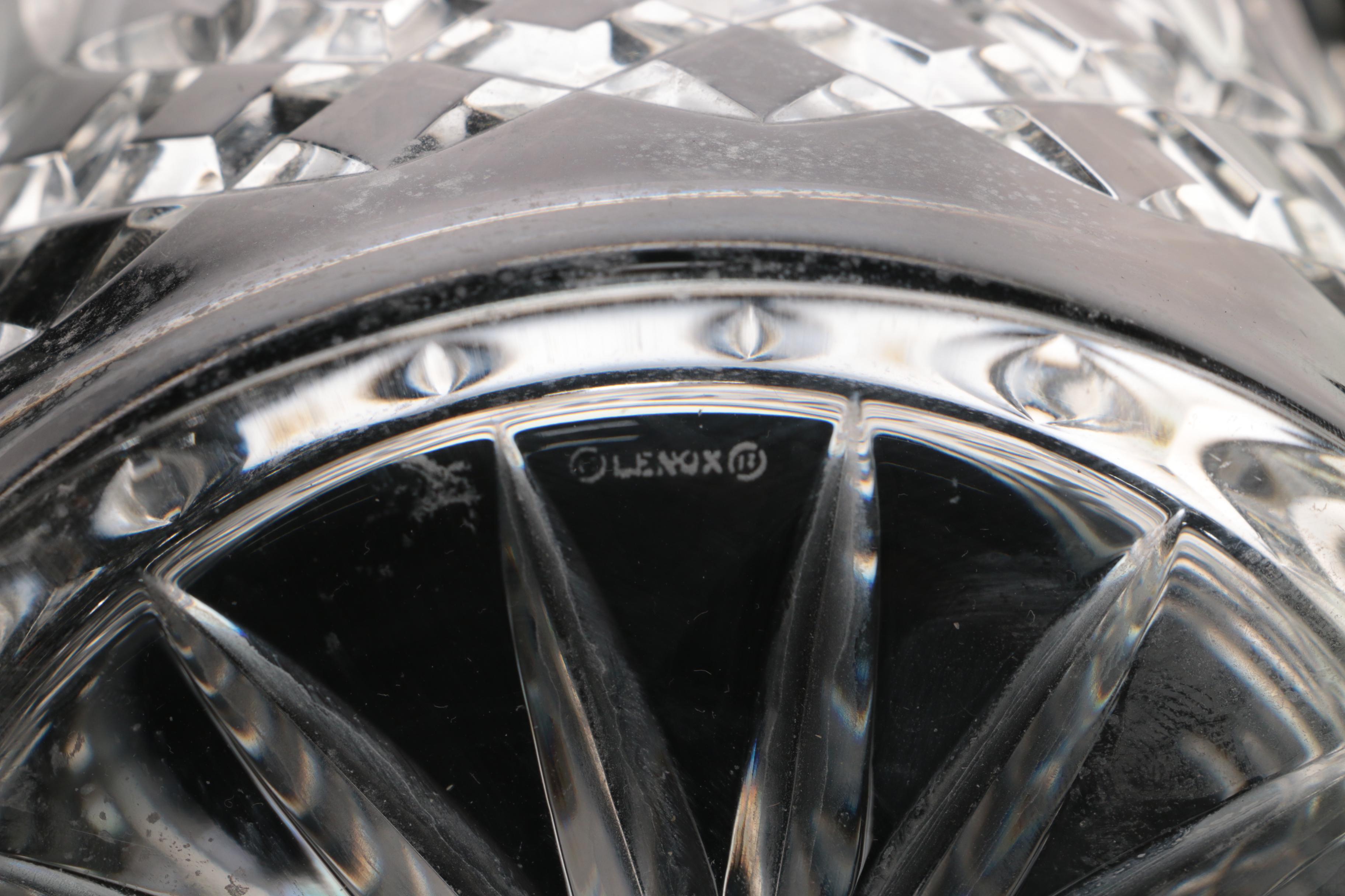 Lenox "Mystic" Crystal Biscuit Barrel and Stemmed Glasses