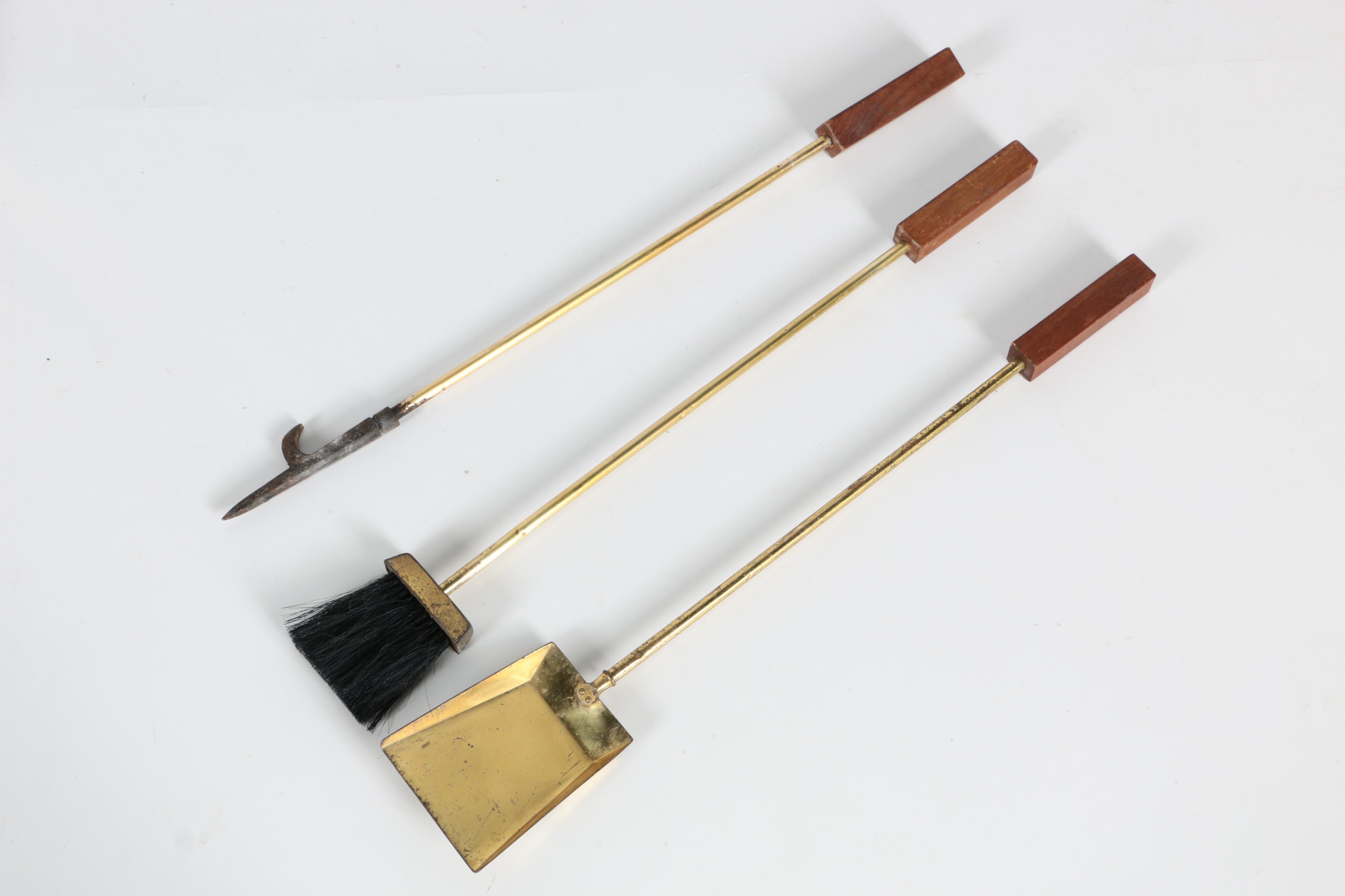 Modern Brass Fireplace Tools with Wooden Handles