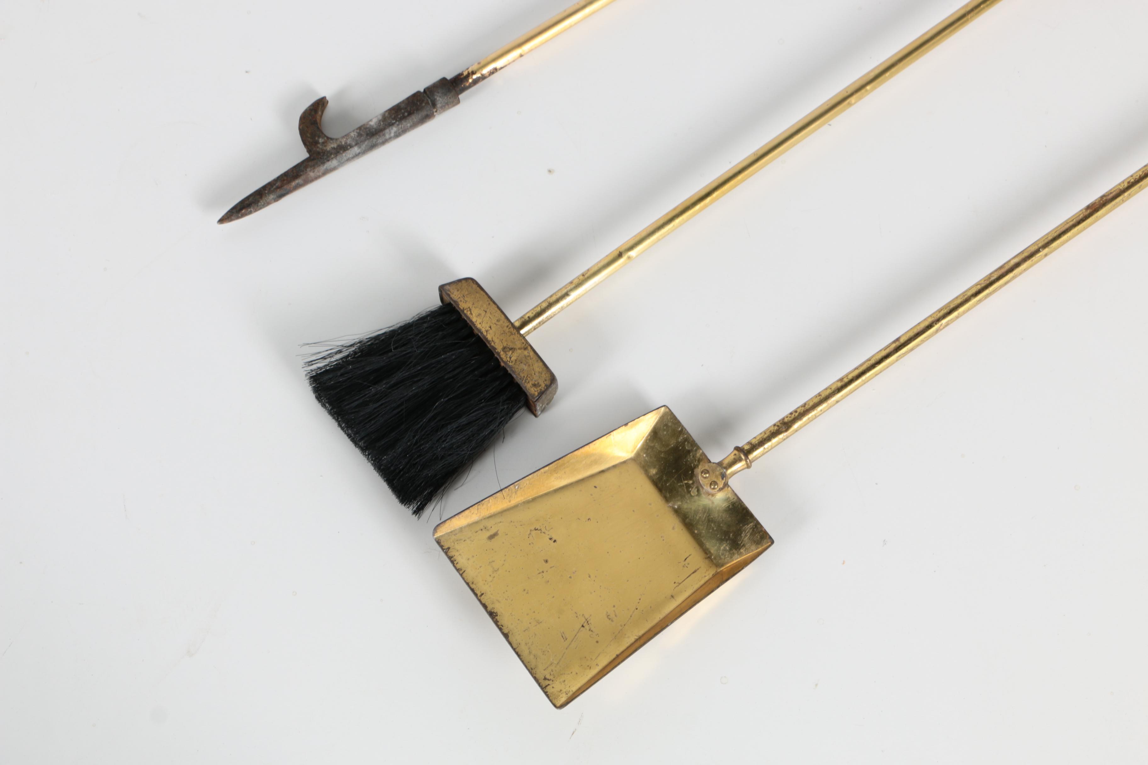 Modern Brass Fireplace Tools with Wooden Handles