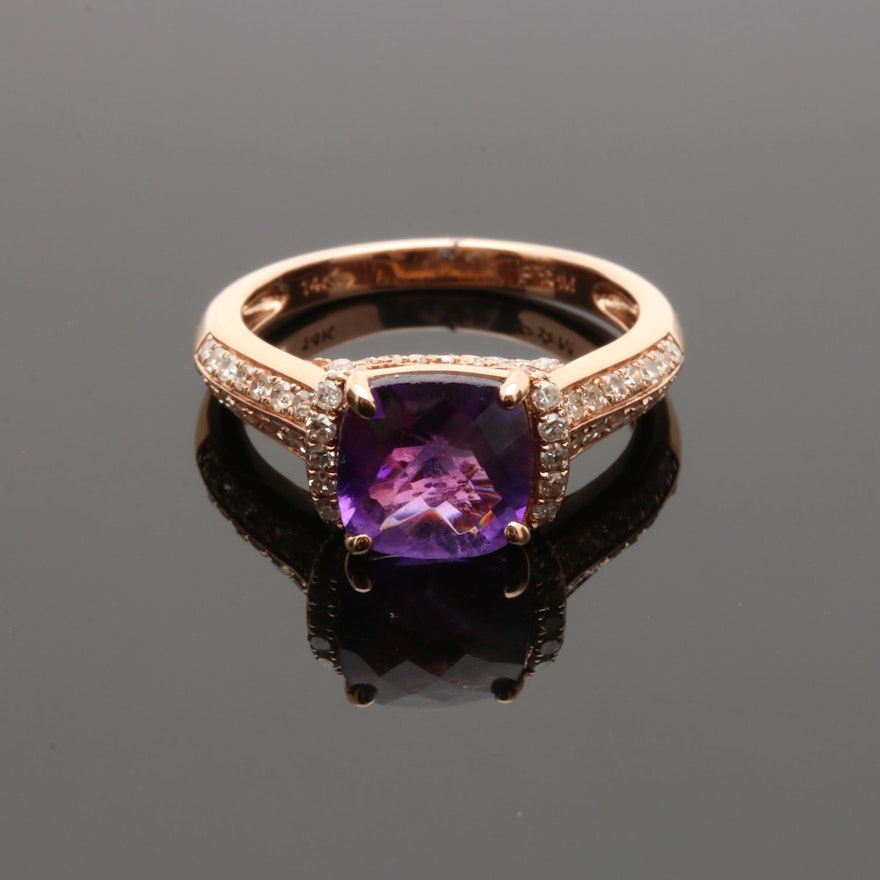 14K Rose Gold Amethyst and Diamond Ring