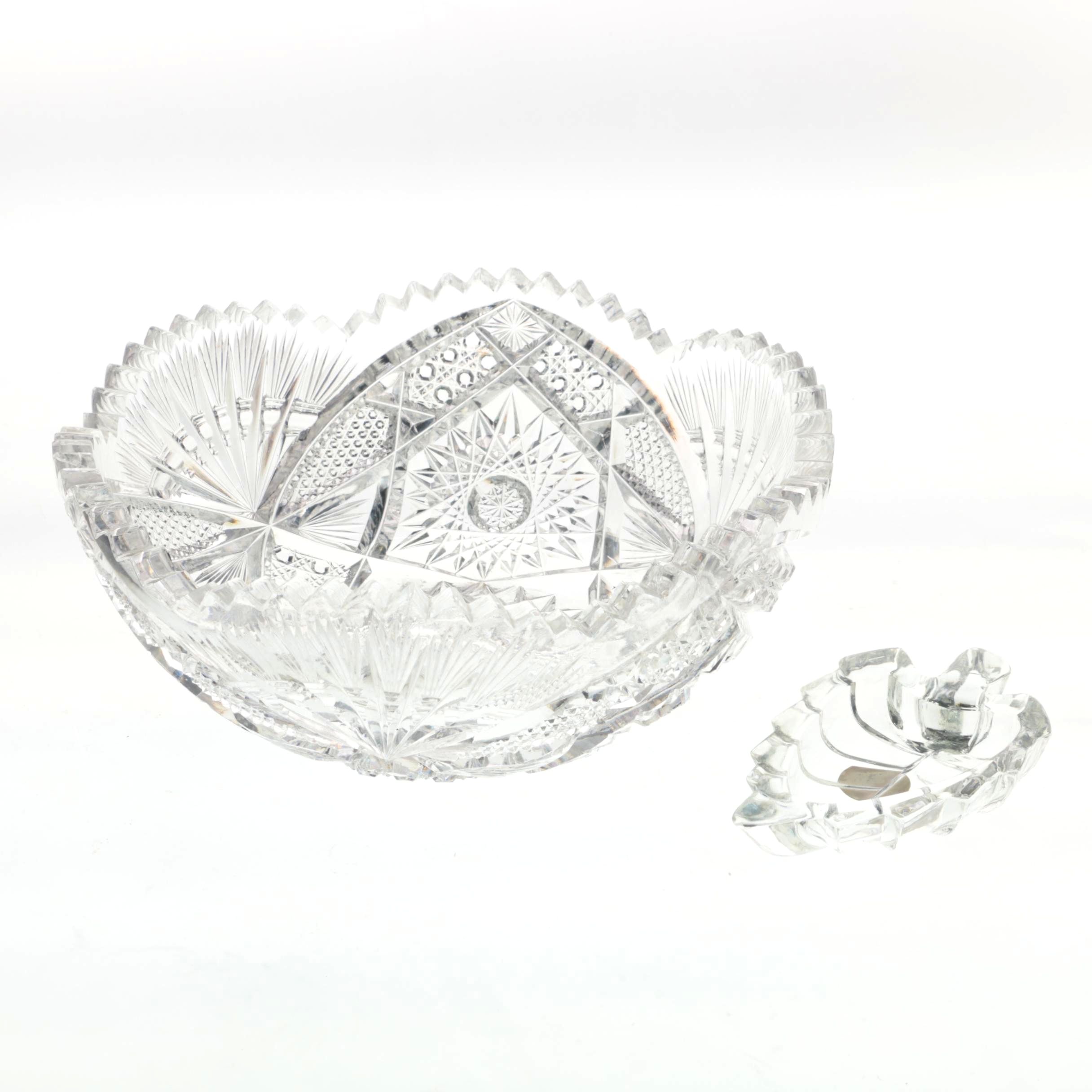 Crystal Clear Industries "Leaf" Dish and American Brilliant Cut Glass Bowl