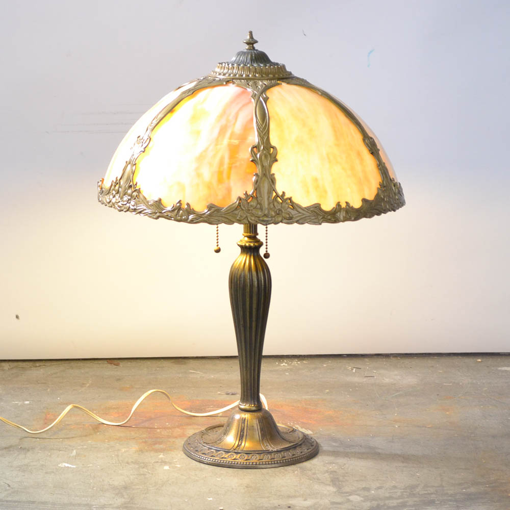 Vintage Tiffany Style Slag Glass Table Lamp