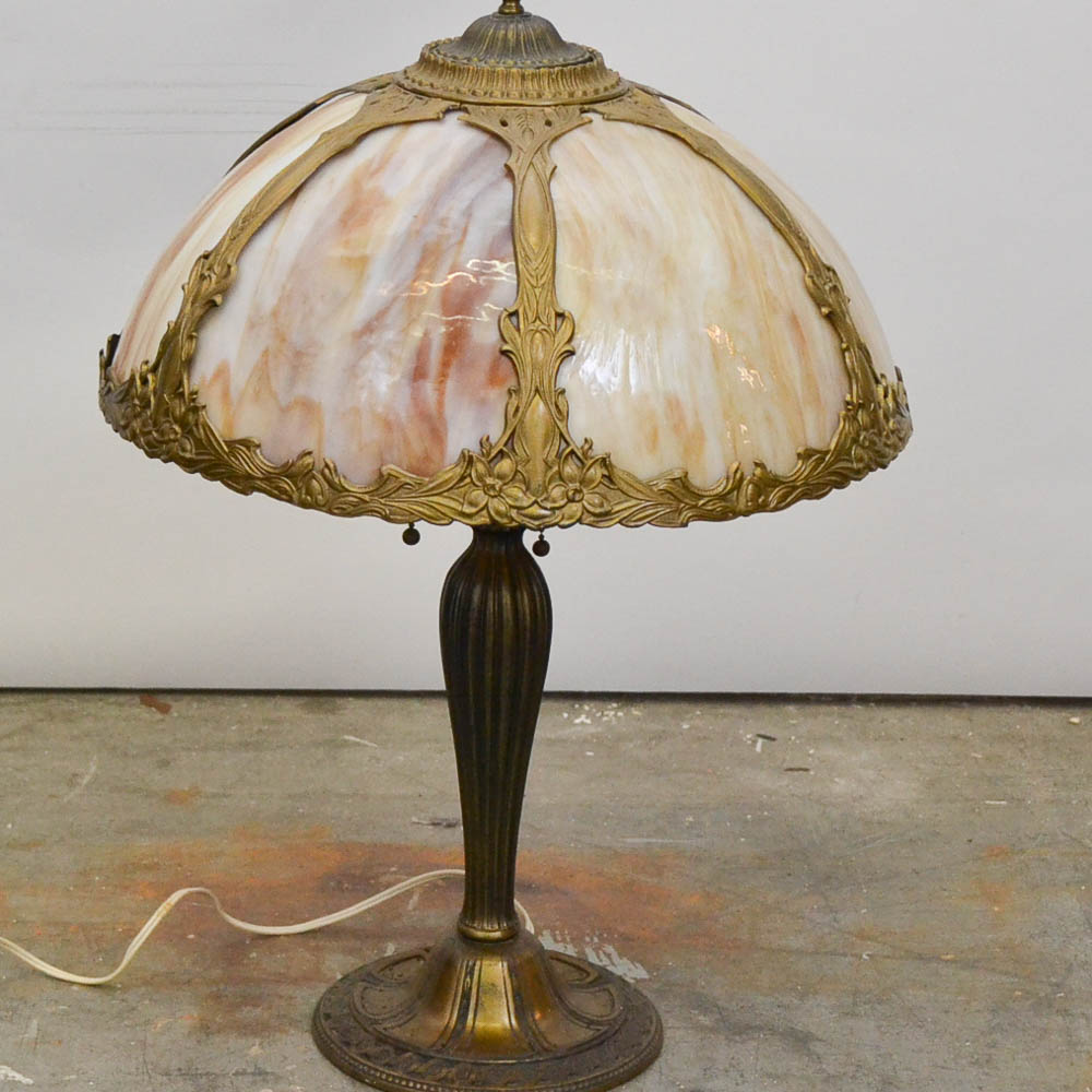 Vintage Tiffany Style Slag Glass Table Lamp