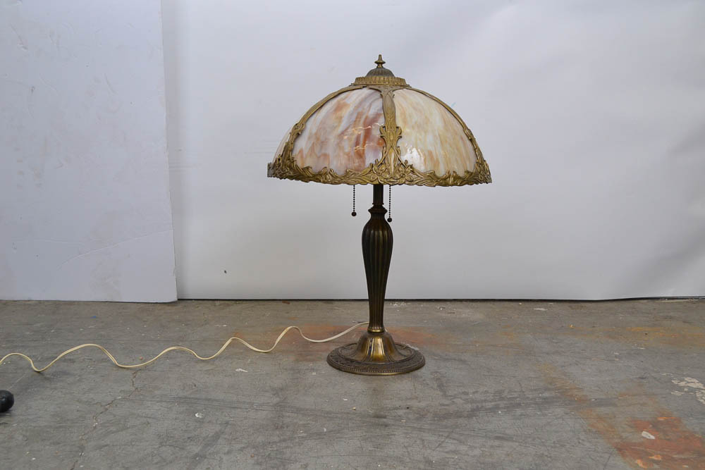 Vintage Tiffany Style Slag Glass Table Lamp