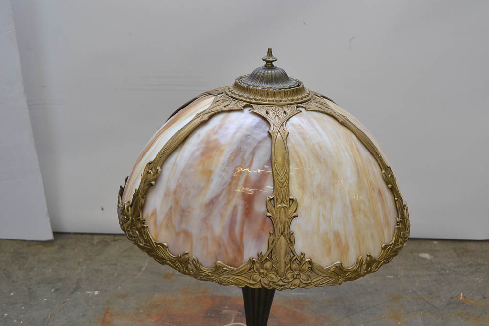 Vintage Tiffany Style Slag Glass Table Lamp