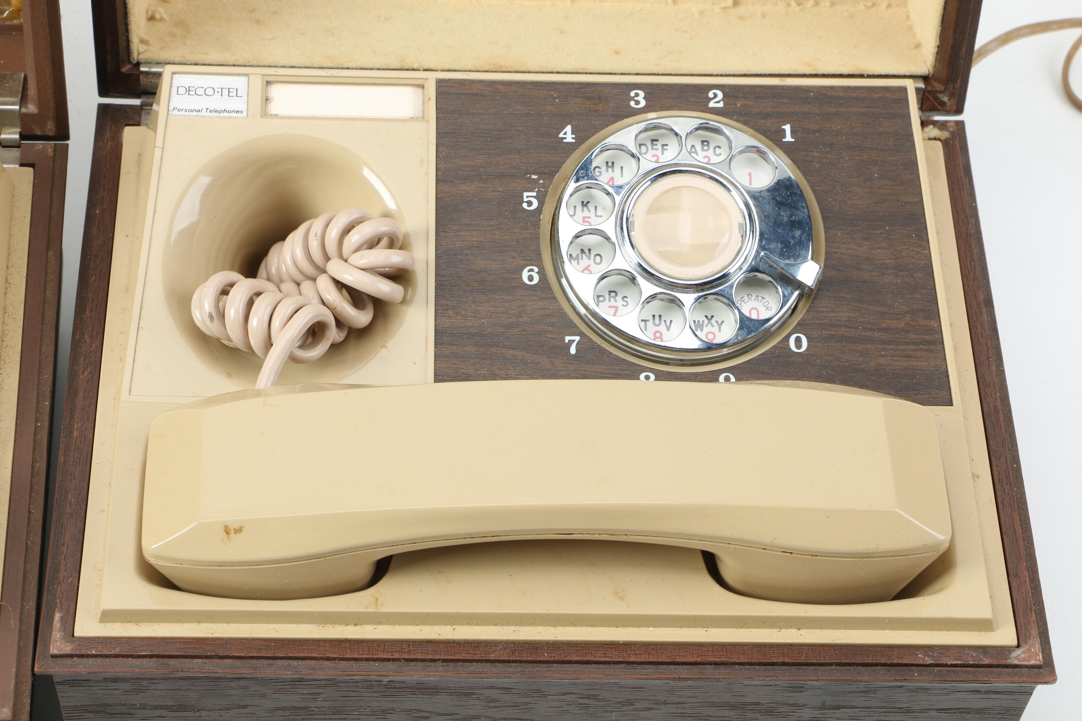 Vintage Deco-Tel Personal Telephones with Hunting Scene Lids