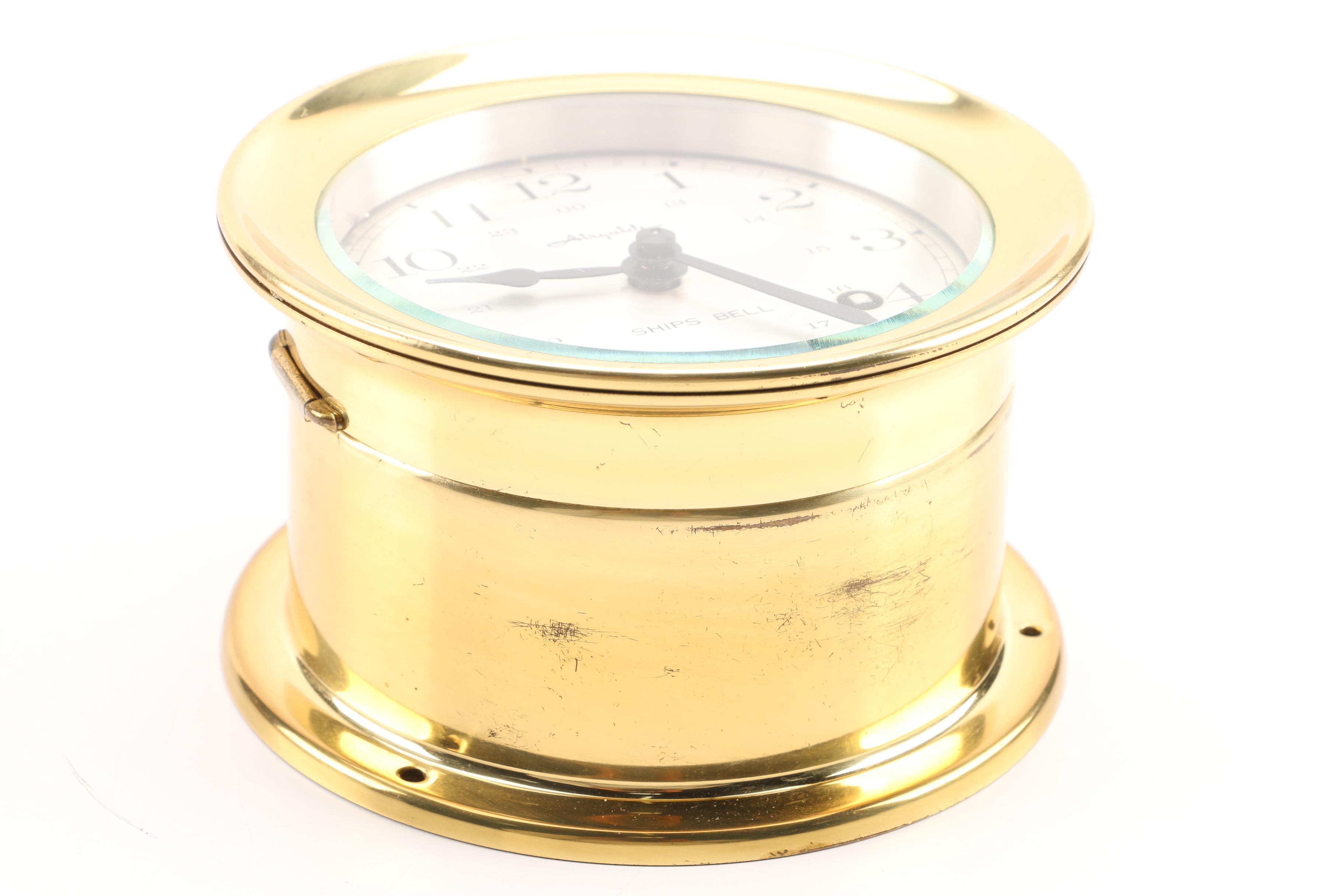 Brass Airguide Ships Bell Clock with Wooden Stand