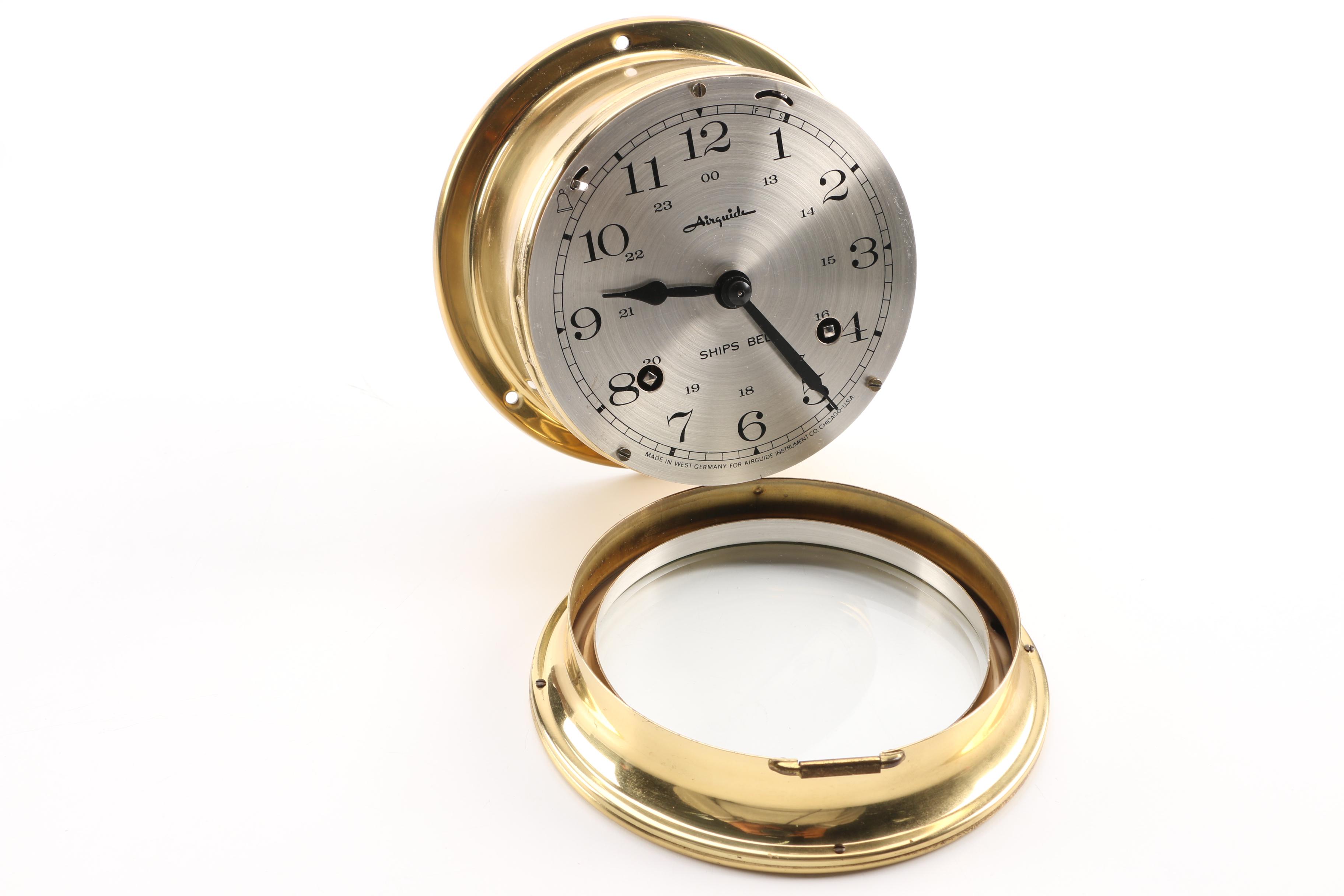 Brass Airguide Ships Bell Clock with Wooden Stand