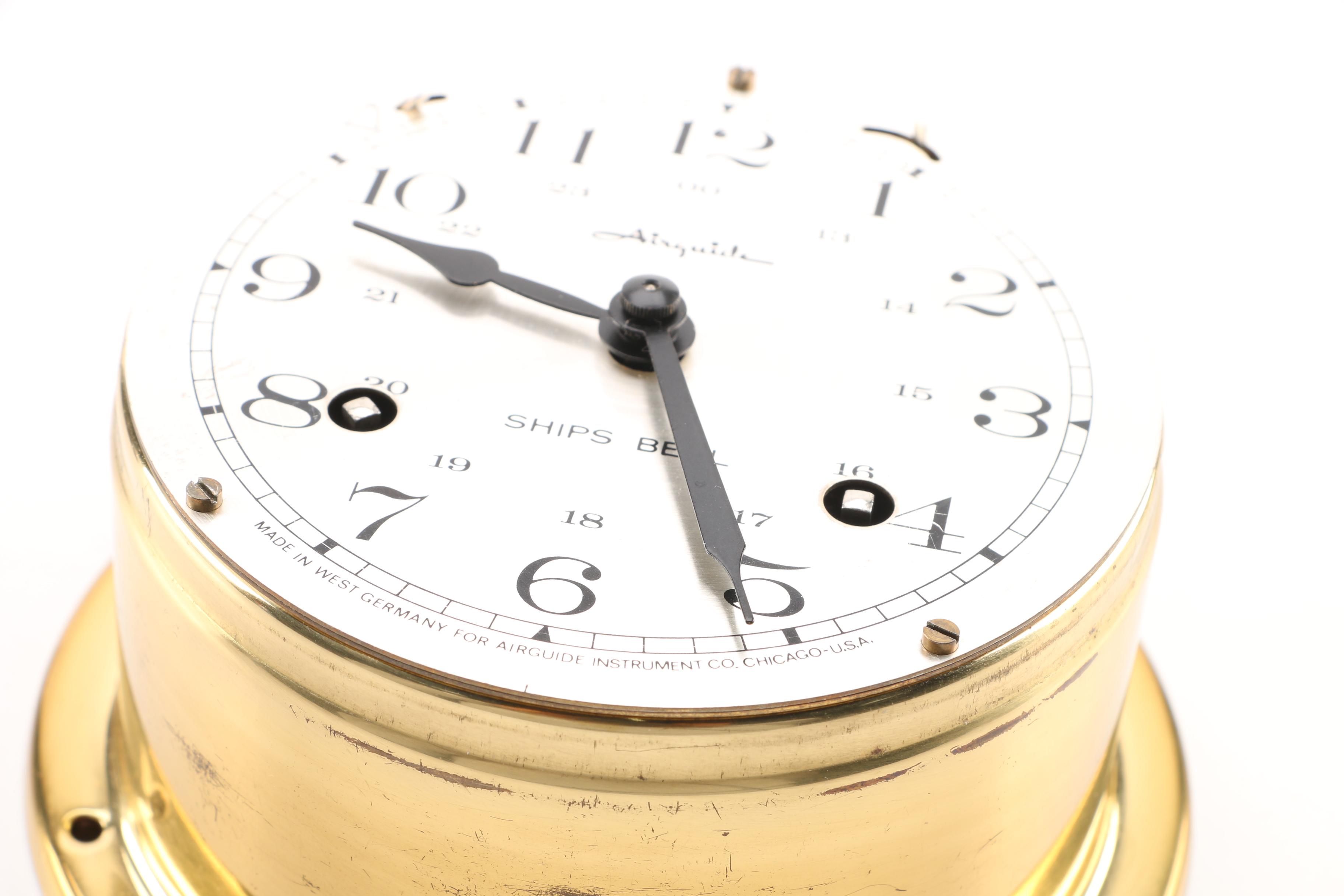 Brass Airguide Ships Bell Clock with Wooden Stand