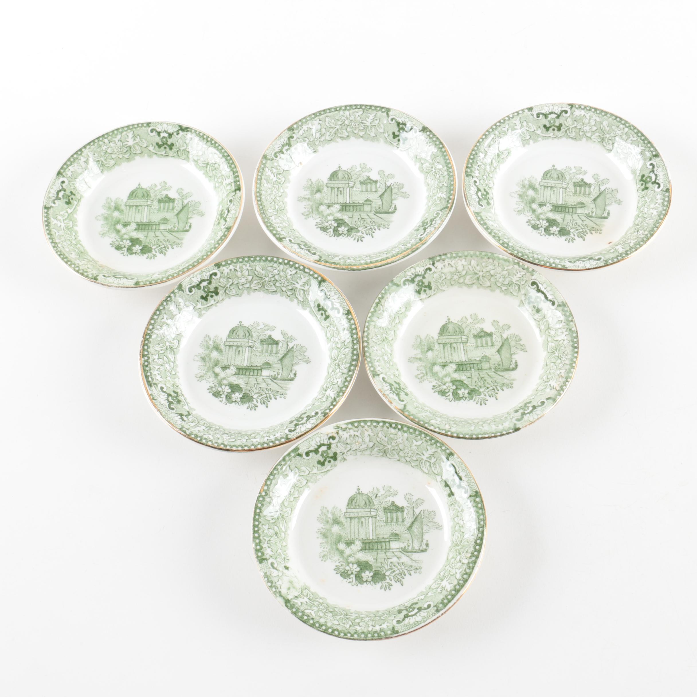 Vintage Green Transferware Ironstone Butter Pats