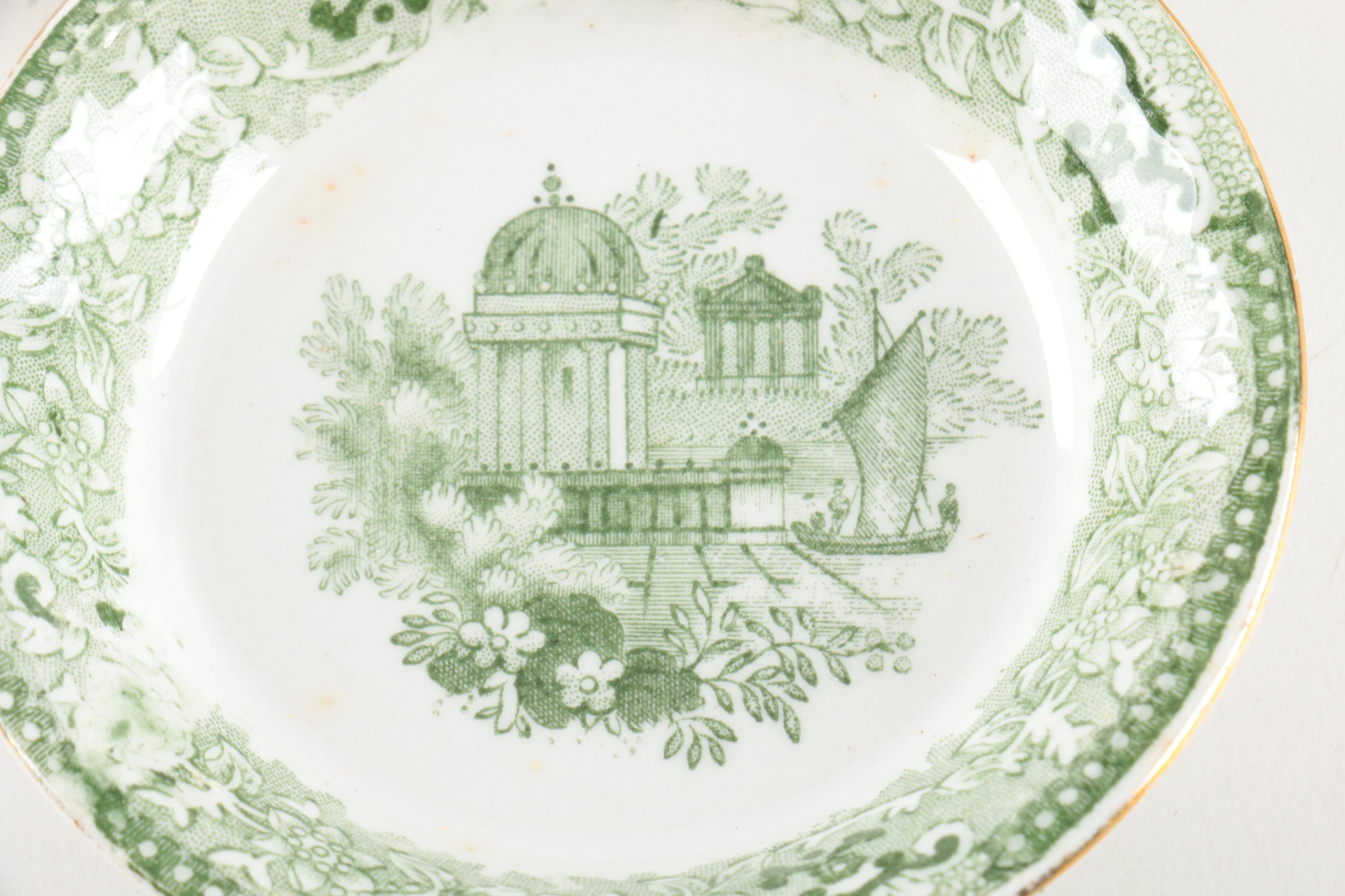 Vintage Green Transferware Ironstone Butter Pats