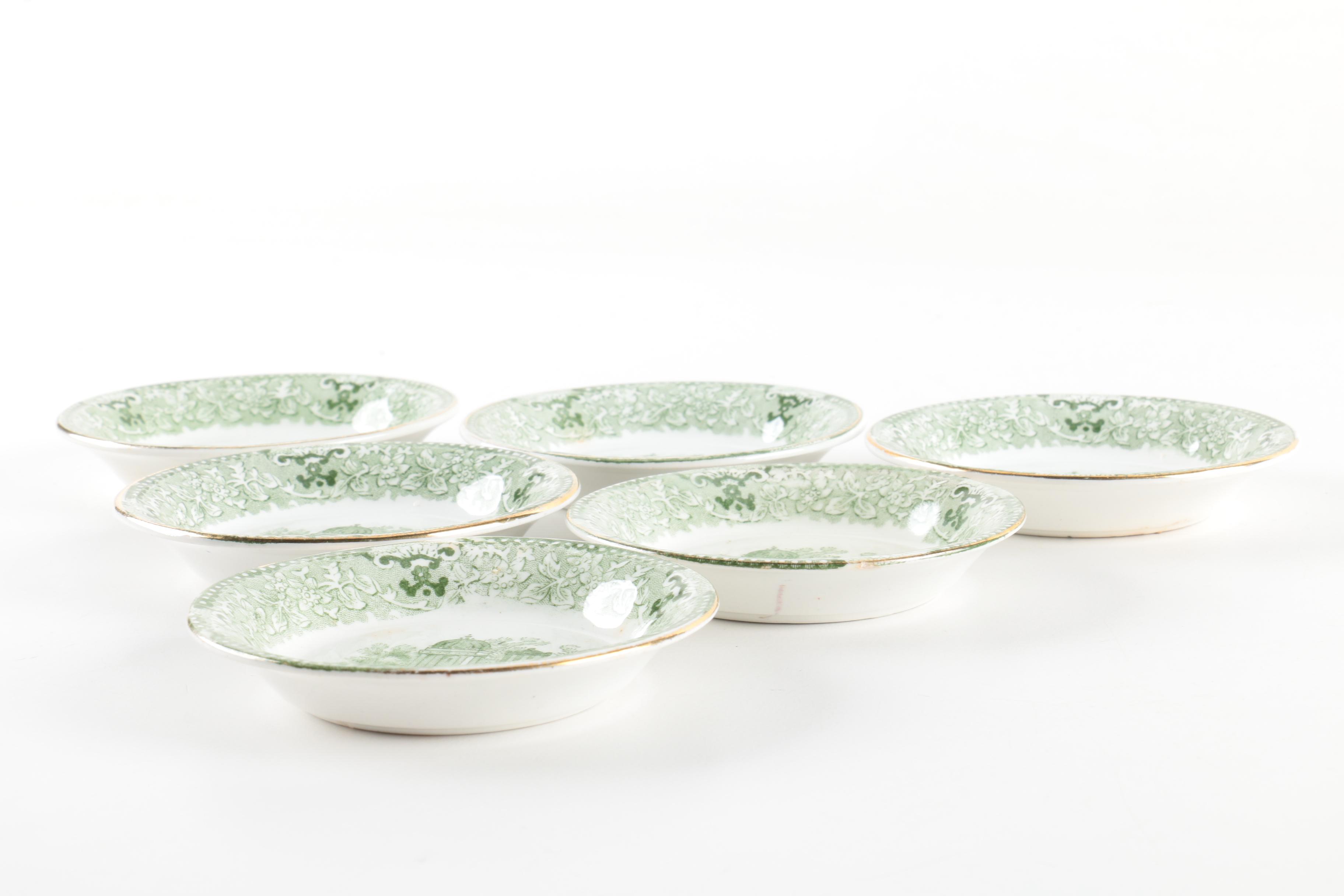 Vintage Green Transferware Ironstone Butter Pats