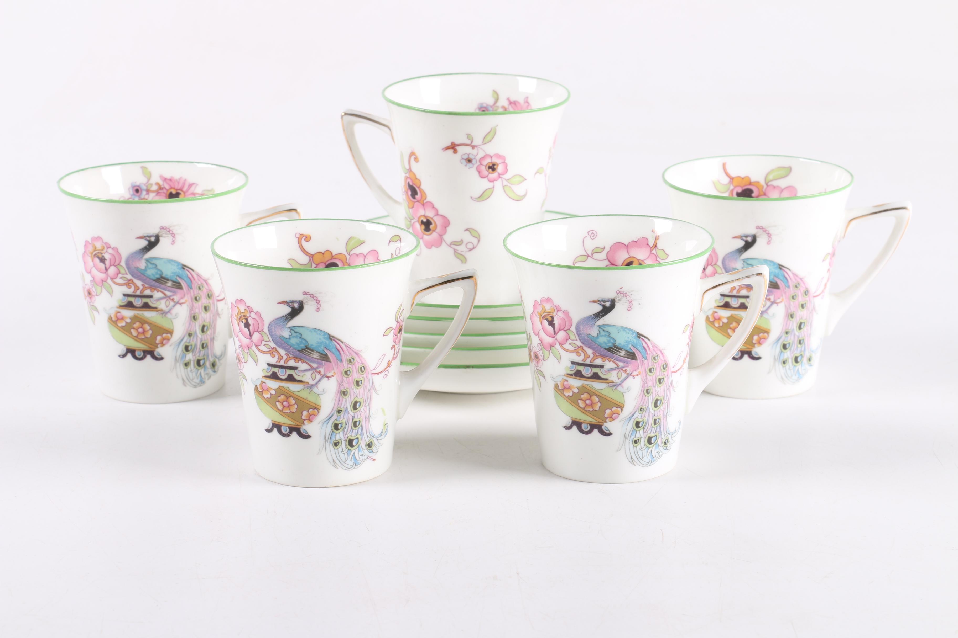 Vintage Henry M. Williamson & Sons "Canton" Porcelain Teacups and Saucers