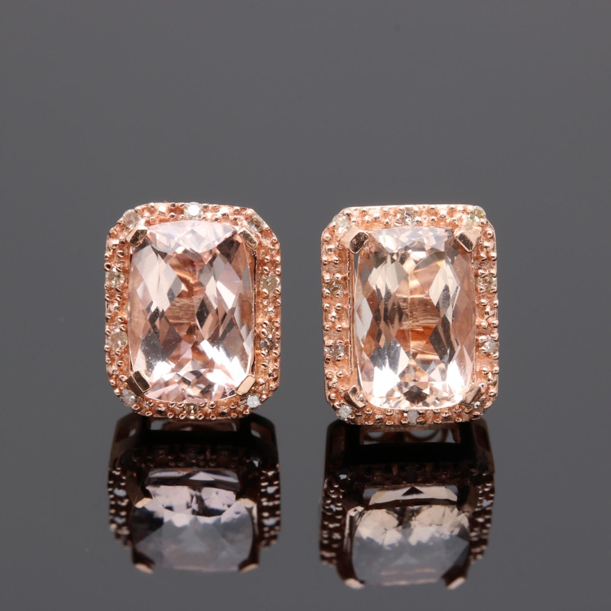 10K Rose Gold Morganite and Diamond Earrings