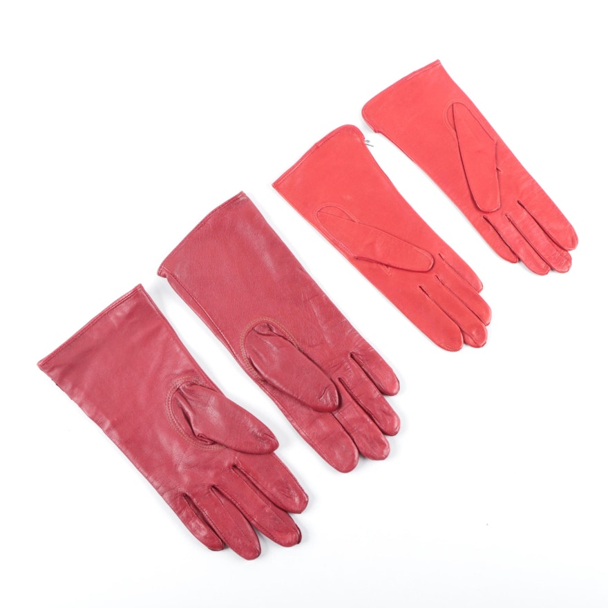 Women's Red Leather Gloves Including Echo