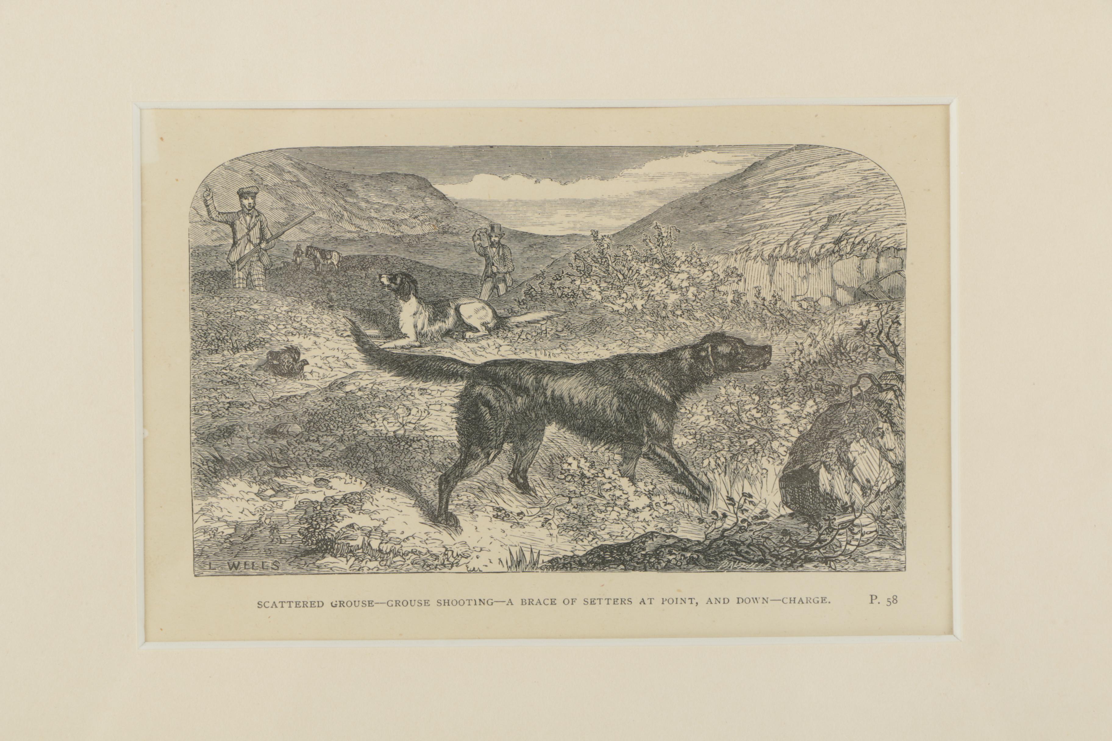 L. Wells Wood Engraving of Bird Dogs
