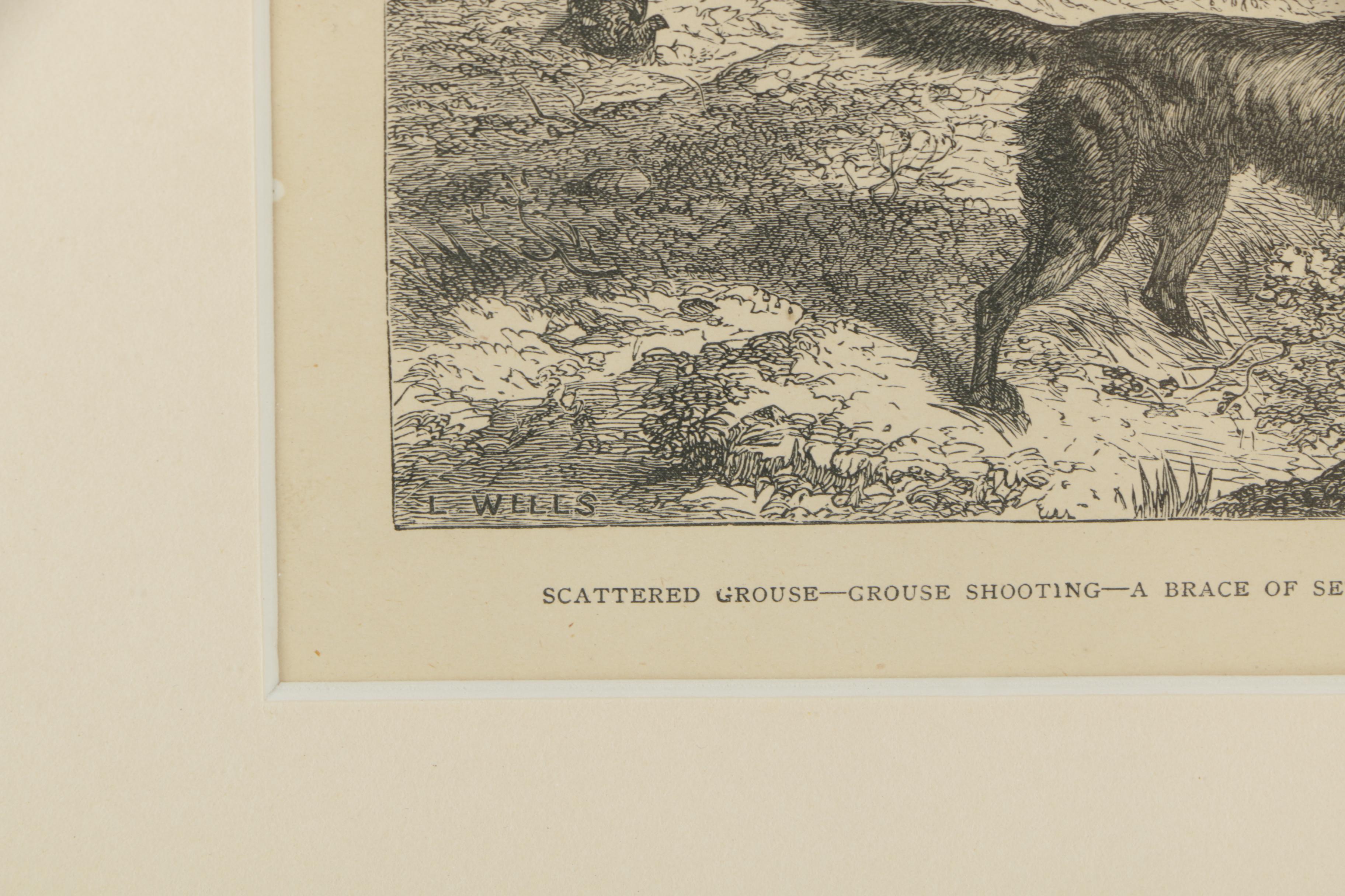 L. Wells Wood Engraving of Bird Dogs
