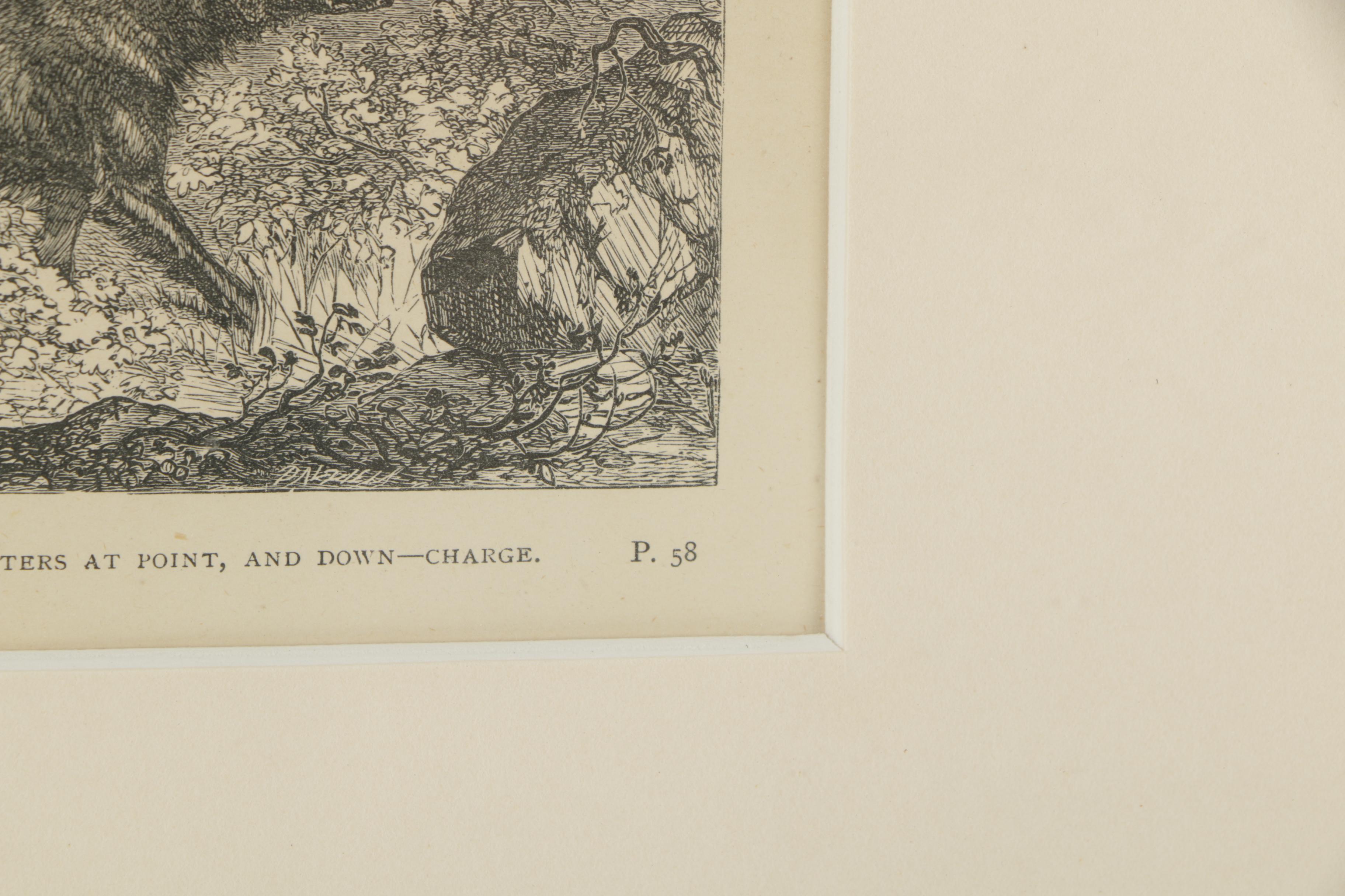 L. Wells Wood Engraving of Bird Dogs