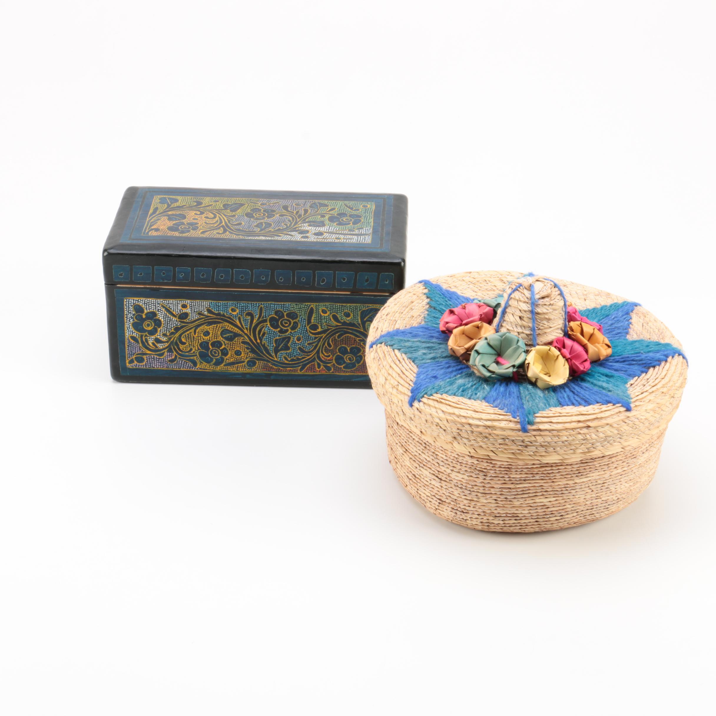 Wooden Box and Hat Shaped Basket