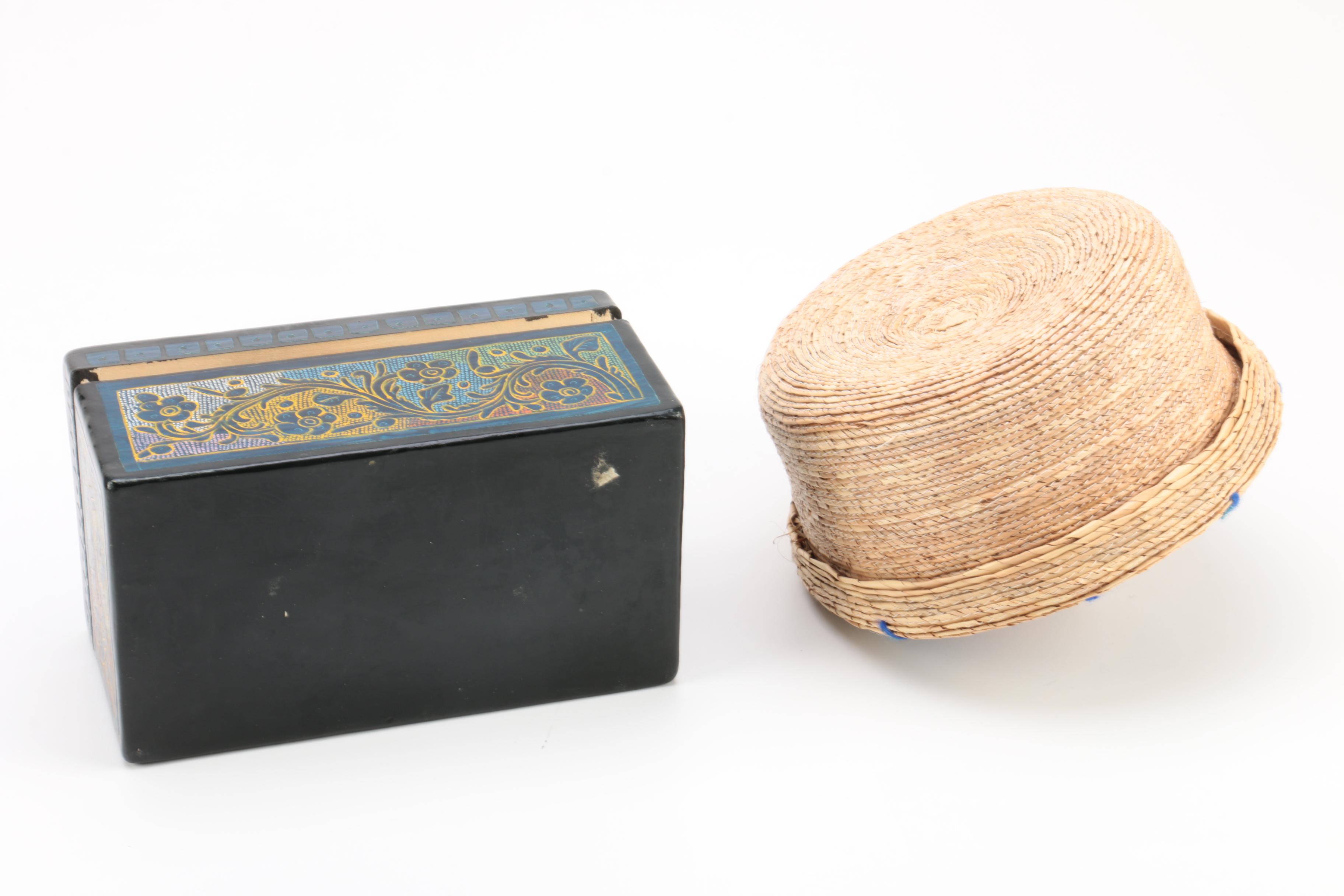 Wooden Box and Hat Shaped Basket