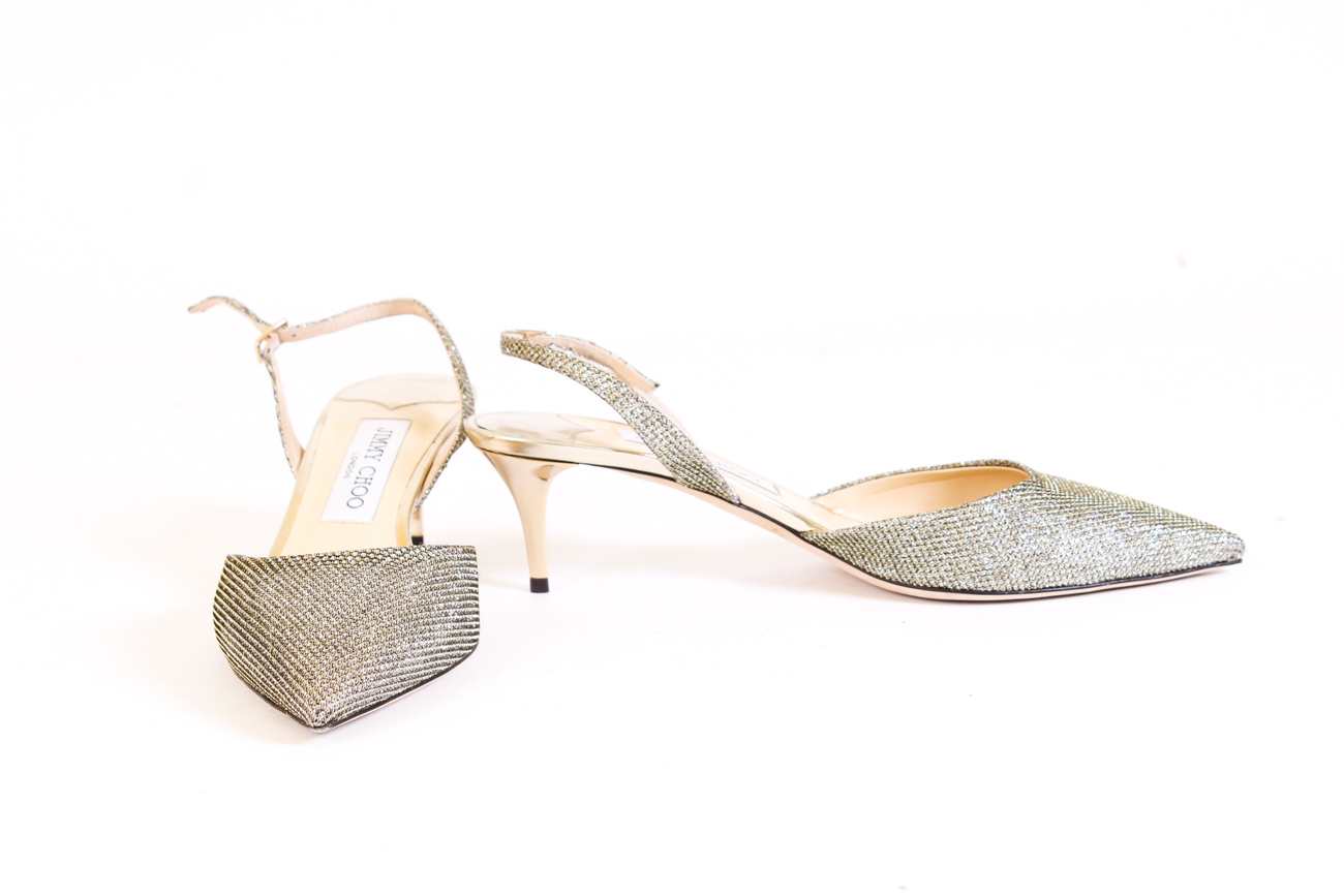 Jimmy Choo Lamé Glitter Slingback Heels