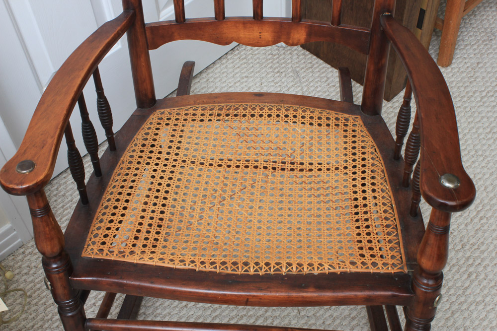 Antique Birch and Cane Rocking Chair