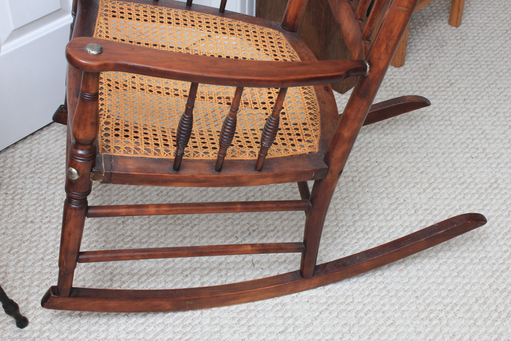 Antique Birch and Cane Rocking Chair