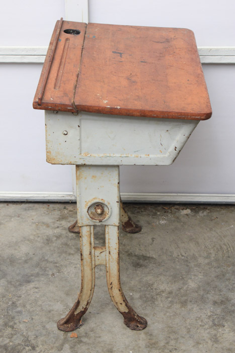 Vintage Painted Metal and Maple School Desk