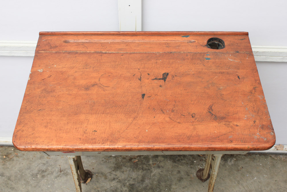 Vintage Painted Metal and Maple School Desk