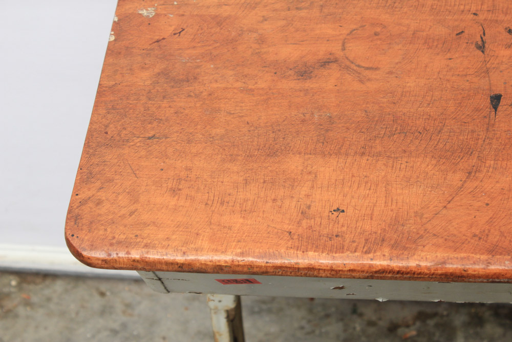 Vintage Painted Metal and Maple School Desk