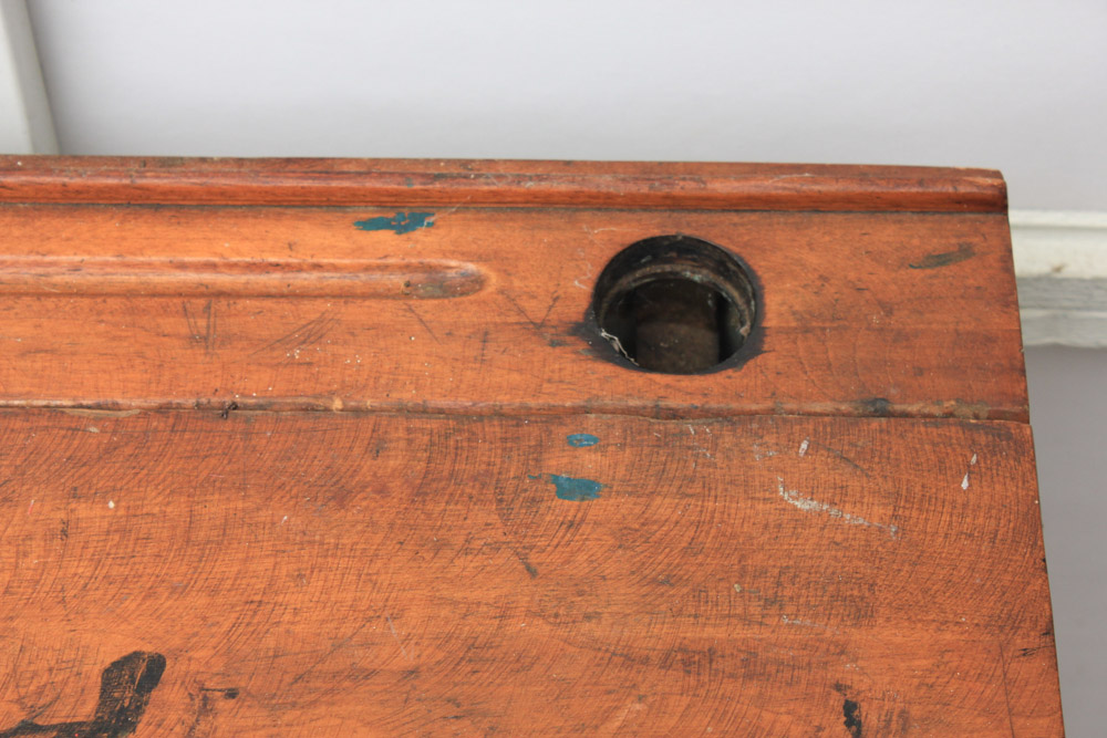 Vintage Painted Metal and Maple School Desk